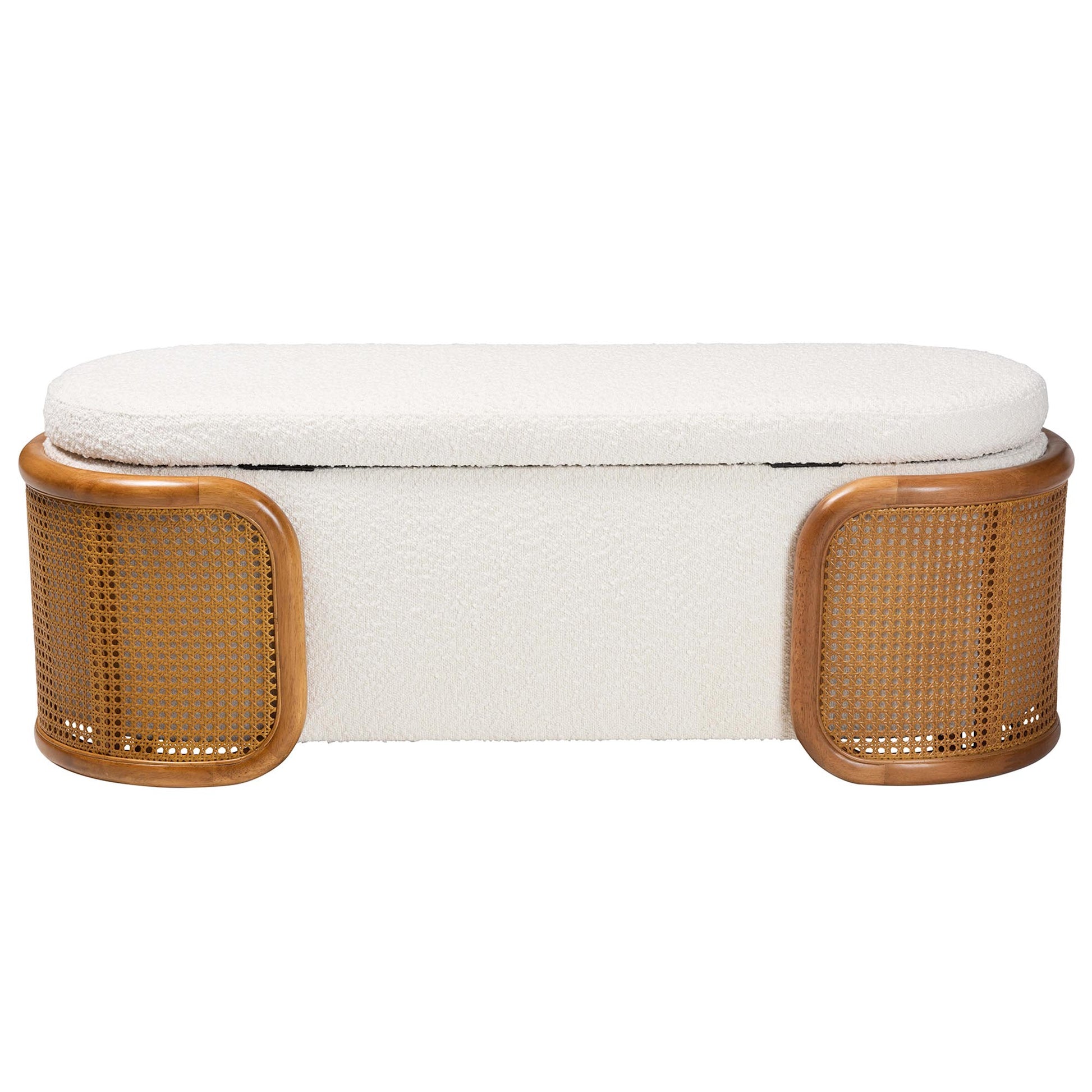 Baxton Studio Basira Japandi Cream Boucle Fabric Storage Bench with Woven Rattan | Benches | Modishstore - 9