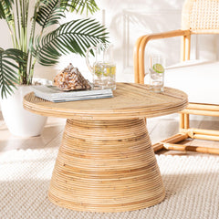 Baxton Studio bali & pari Bella Modern Bohemian Natural Rattan and Mahogany Wood Coffee Table