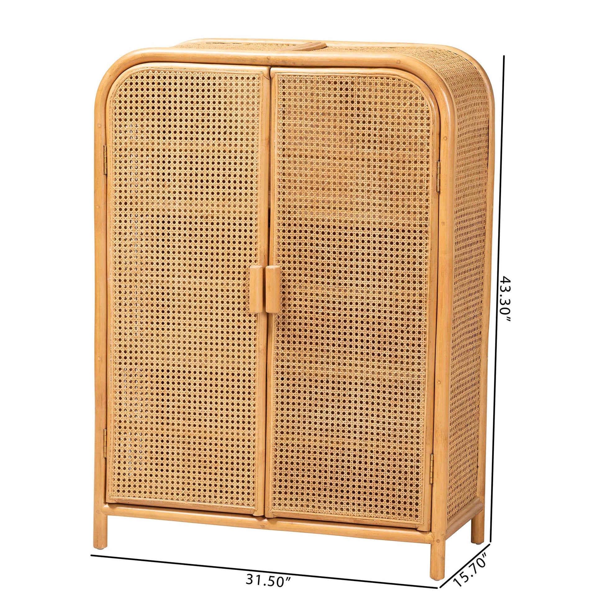 Baxton Studio bali & pari Curacao Modern Bohemian Light Honey Rattan 2-Door Storage Cabinet | Cabinets | Modishstore - 3