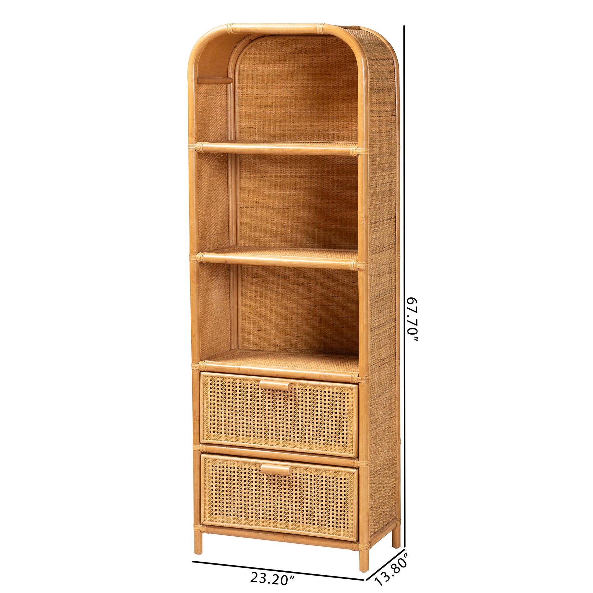 Baxton Studio bali & pari Curacao Modern Bohemian Light Honey Rattan 2-Drawer Bookcase | Bookcases | Modishstore - 3