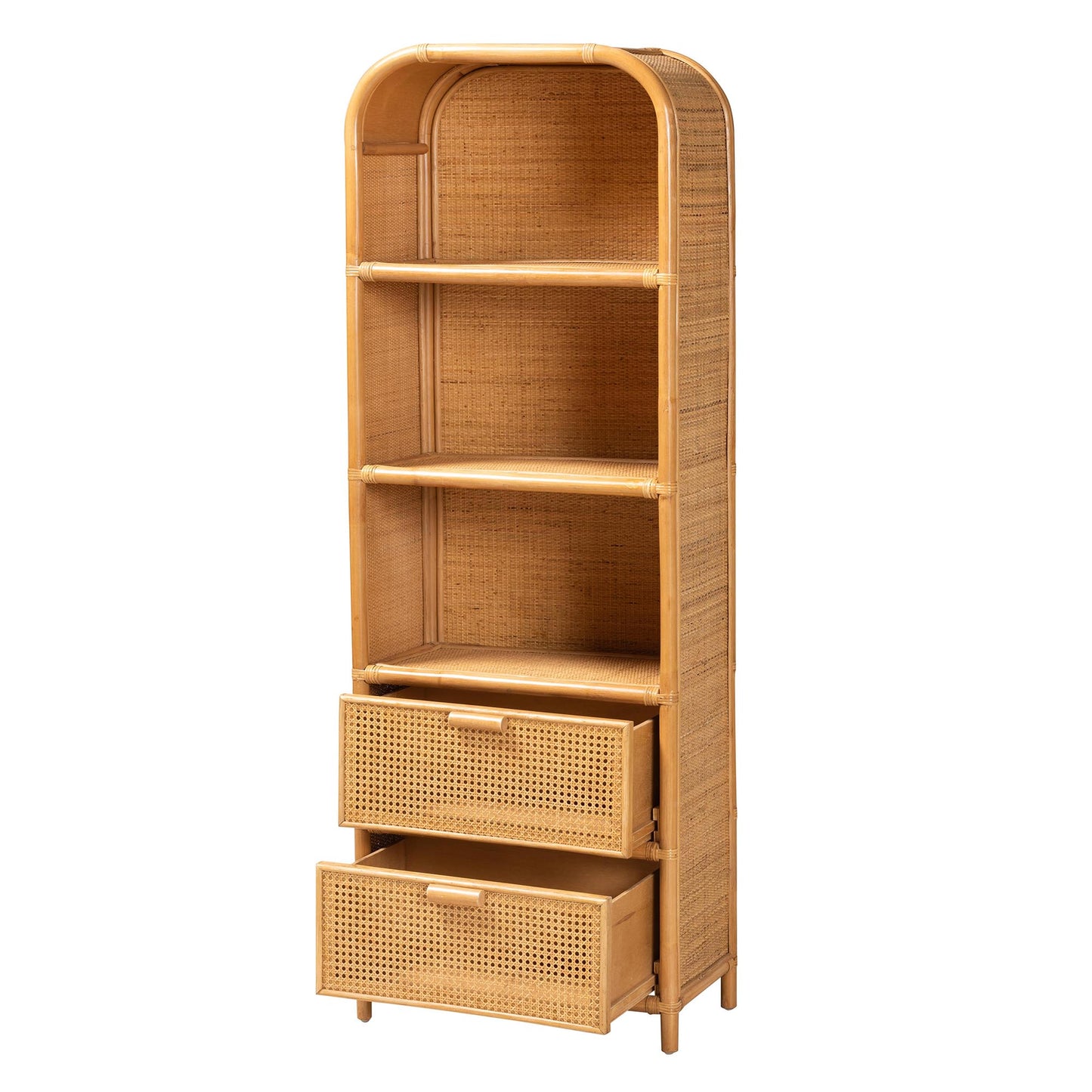 Baxton Studio bali & pari Curacao Modern Bohemian Light Honey Rattan 2-Drawer Bookcase | Bookcases | Modishstore - 5