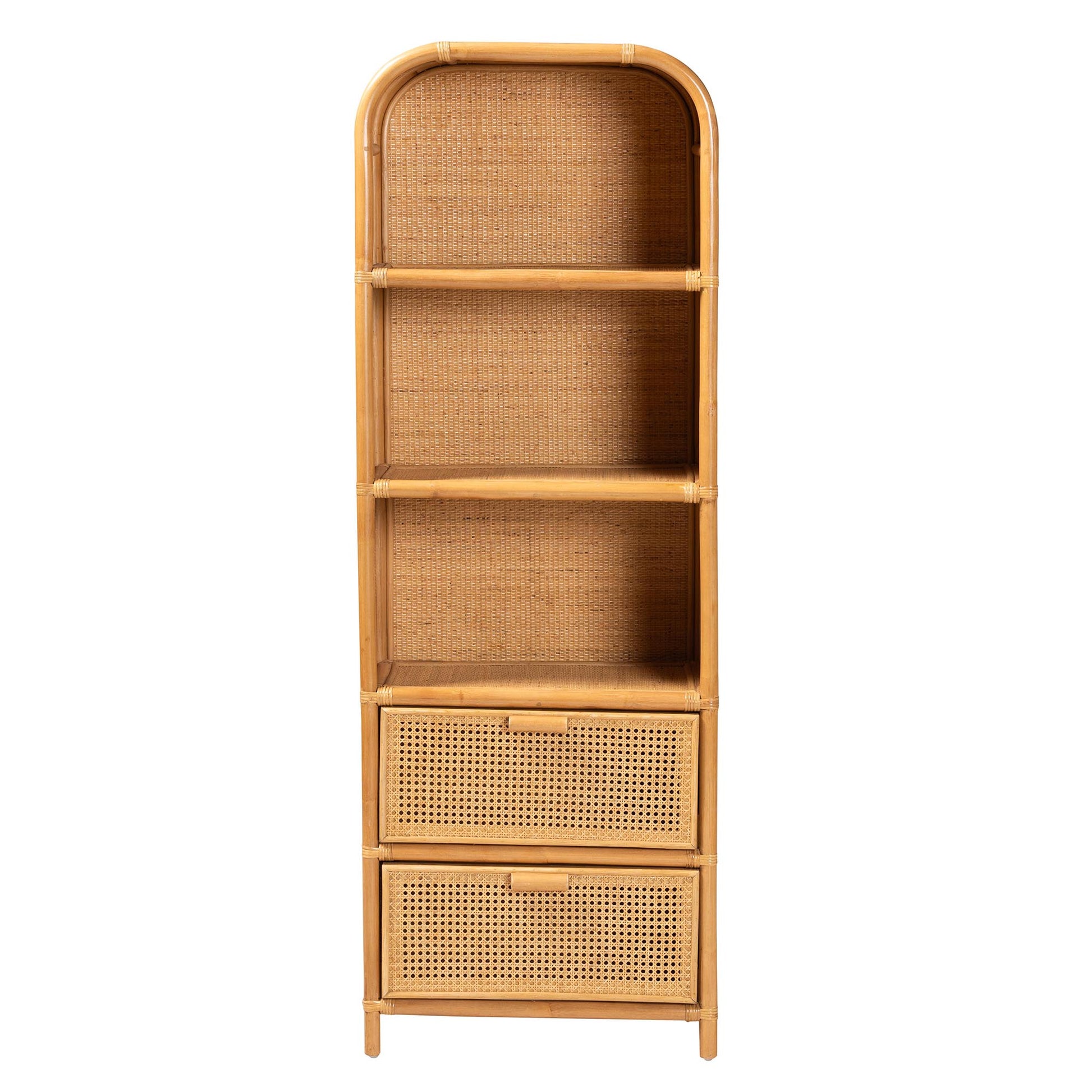 Baxton Studio bali & pari Curacao Modern Bohemian Light Honey Rattan 2-Drawer Bookcase | Bookcases | Modishstore - 6