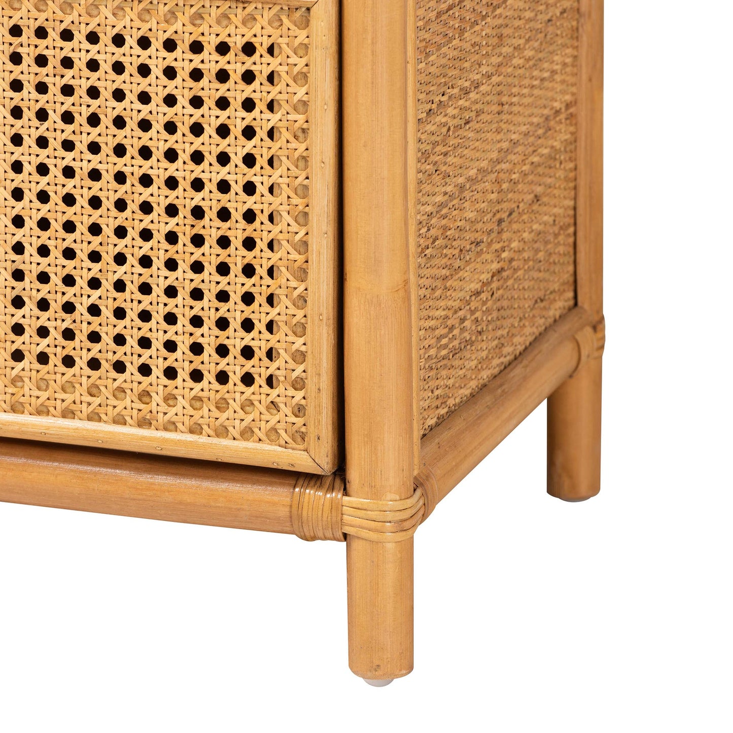 Baxton Studio bali & pari Curacao Modern Bohemian Light Honey Rattan 2-Drawer Bookcase | Bookcases | Modishstore - 9