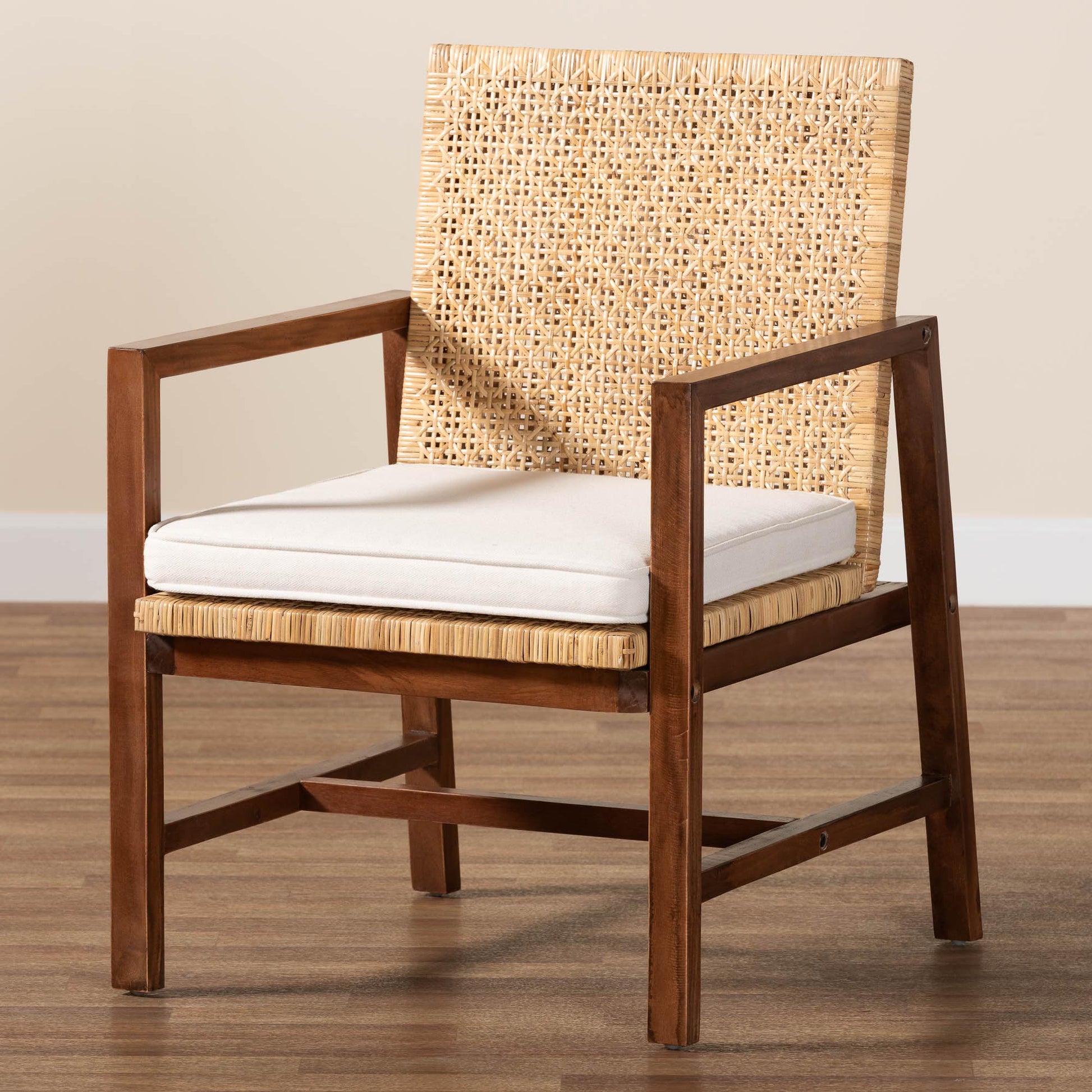 Baxton Studio bali & pari Lovina Bohemian Light Honey Rattan and Acacia Wood Arm Chair | Accent Chairs | Modishstore - 9