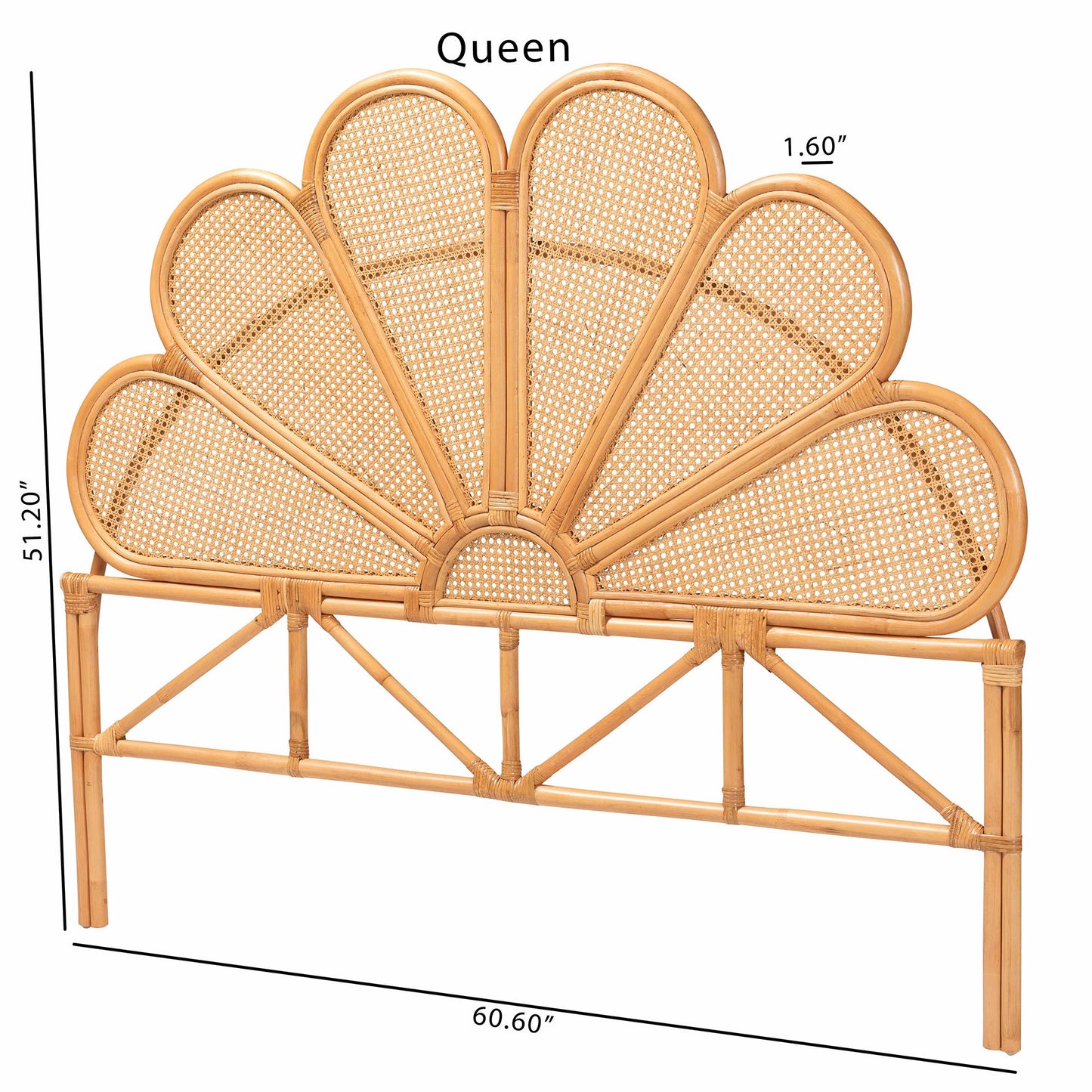 Baxton Studio bali & pari Flower Modern Bohemian Honey Rattan Queen Size Standalone Headboard | Headboards | Modishstore - 6