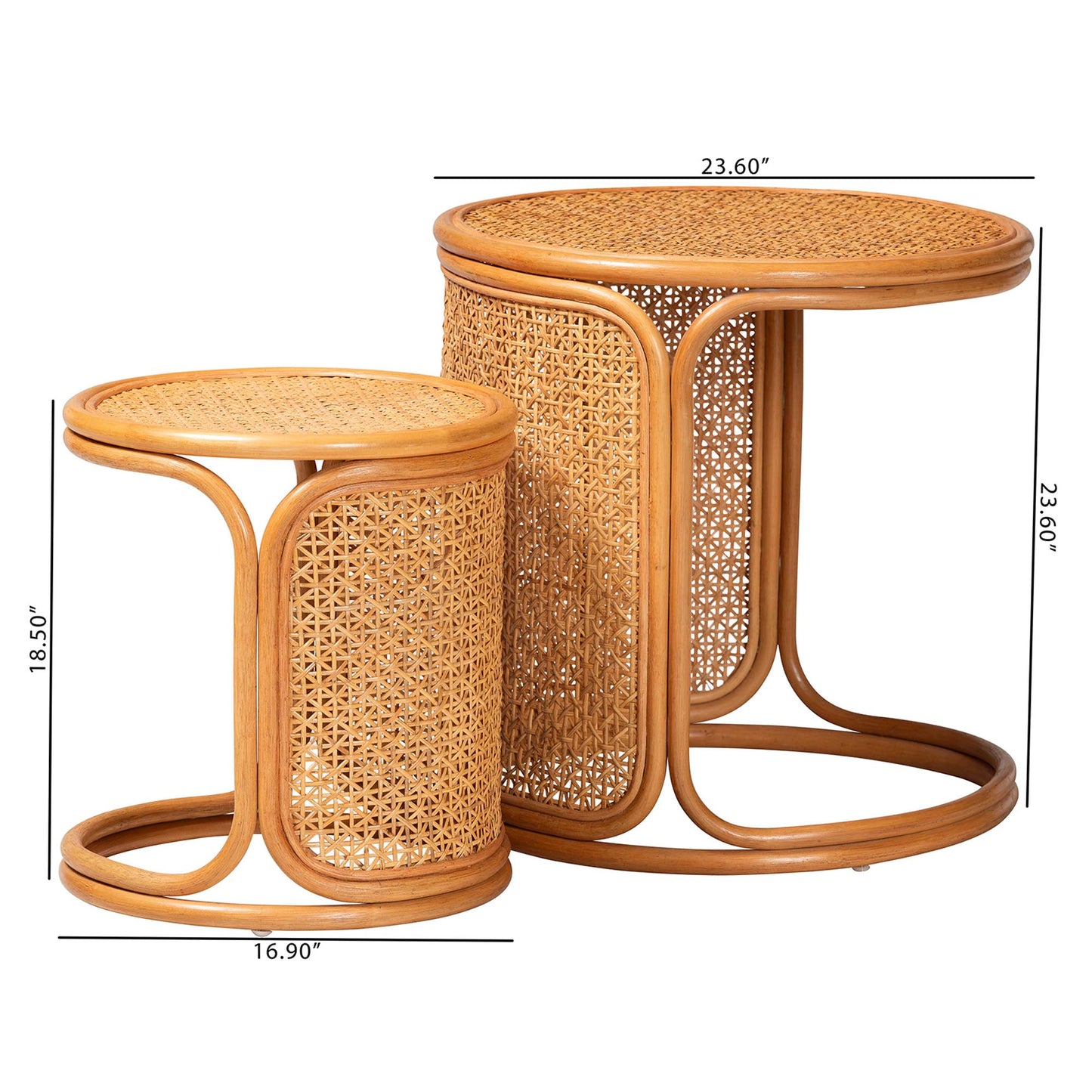 Baxton Studio bali & pari Eldon Bohemian Honey Rattan 2-Piece Nesting End Table Set | End Tables | Modishstore - 2