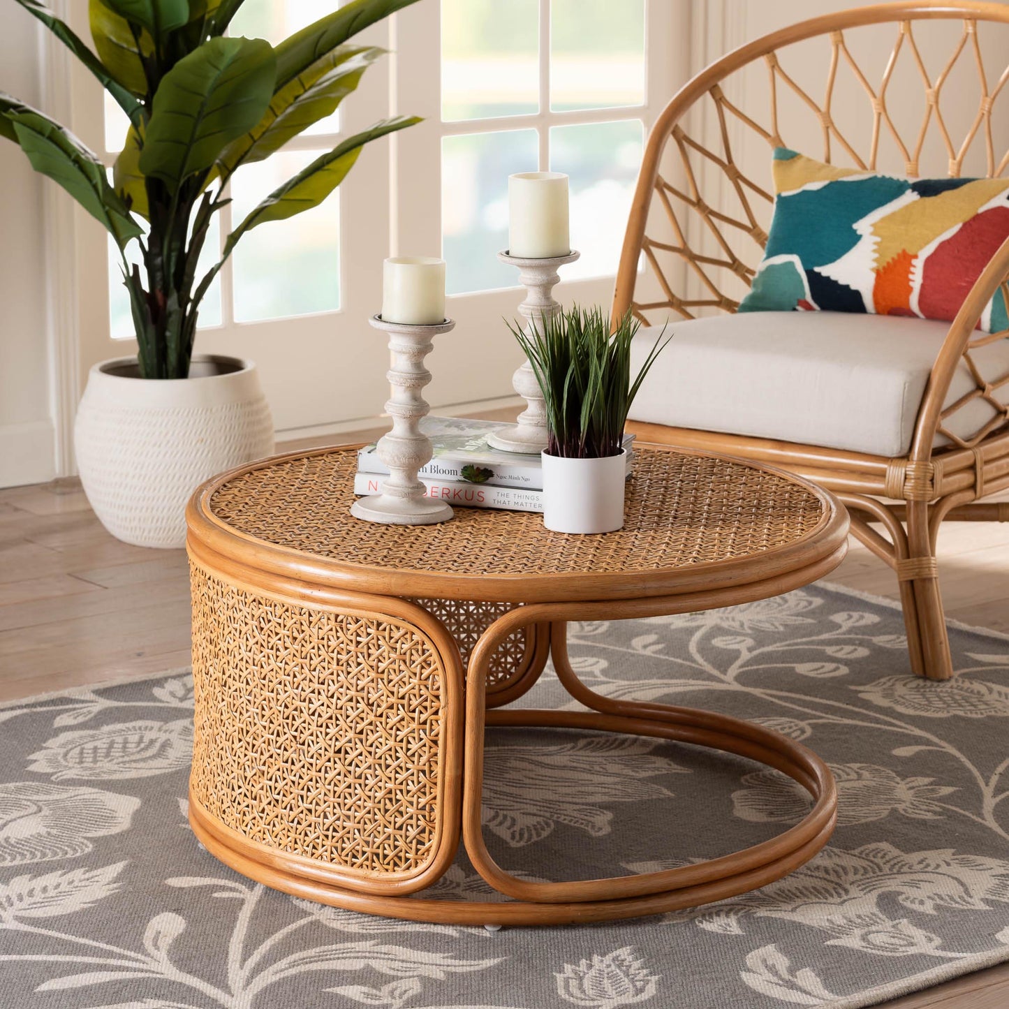 Baxton Studio bali & pari Eldon Bohemian Honey Rattan Coffee Table | Coffee Tables | Modishstore