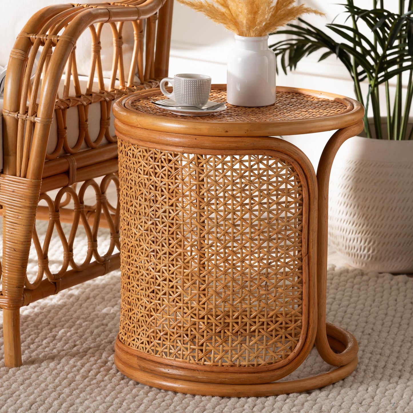 Baxton Studio bali & pari Eldon Bohemian Honey Rattan End Table | End Tables | Modishstore