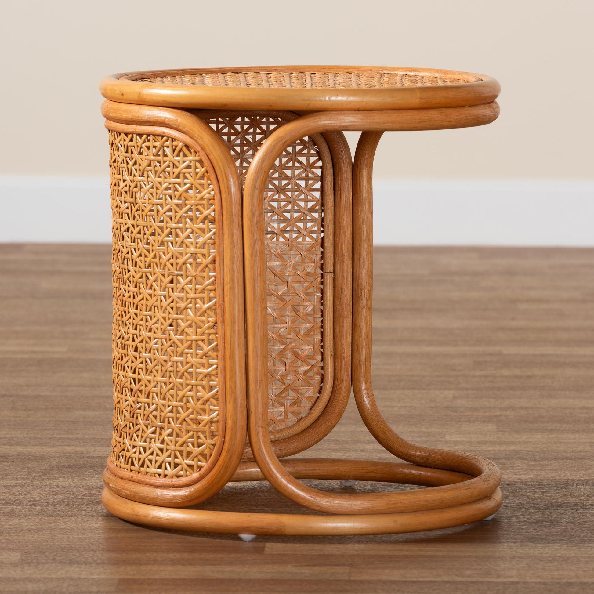 Baxton Studio bali & pari Eldon Bohemian Honey Rattan End Table | End Tables | Modishstore - 8