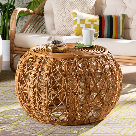 Baxton Studio bali & pari Tiramisu Modern Bohemian Natural Brown Rattan Coffee Table | Coffee Tables | Modishstore