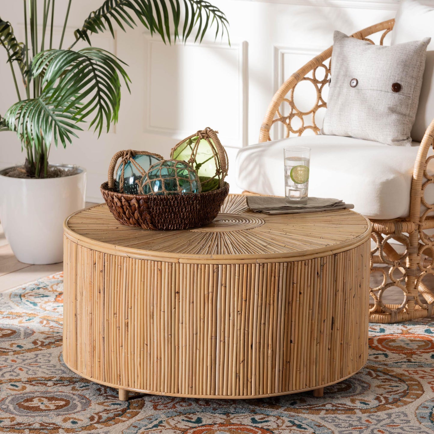 Baxton Studio bali & pari Miami Bohemian Light Honey Rattan Coffee Table | Coffee Tables | Modishstore