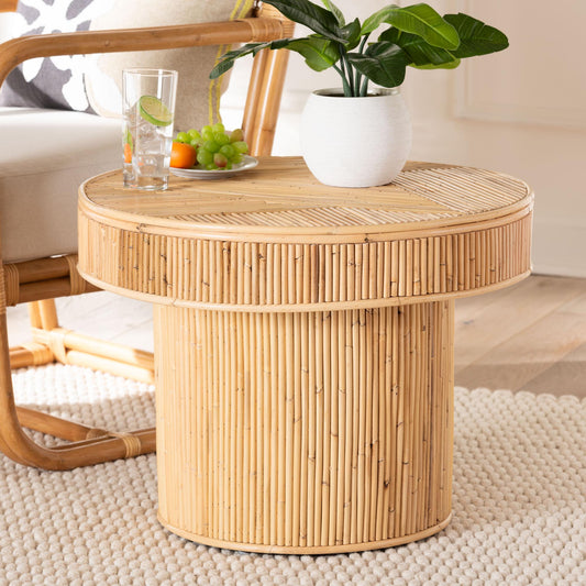 Baxton Studio bali & pari Iryna Modern Bohemian Natural Rattan End Table | End Tables | Modishstore