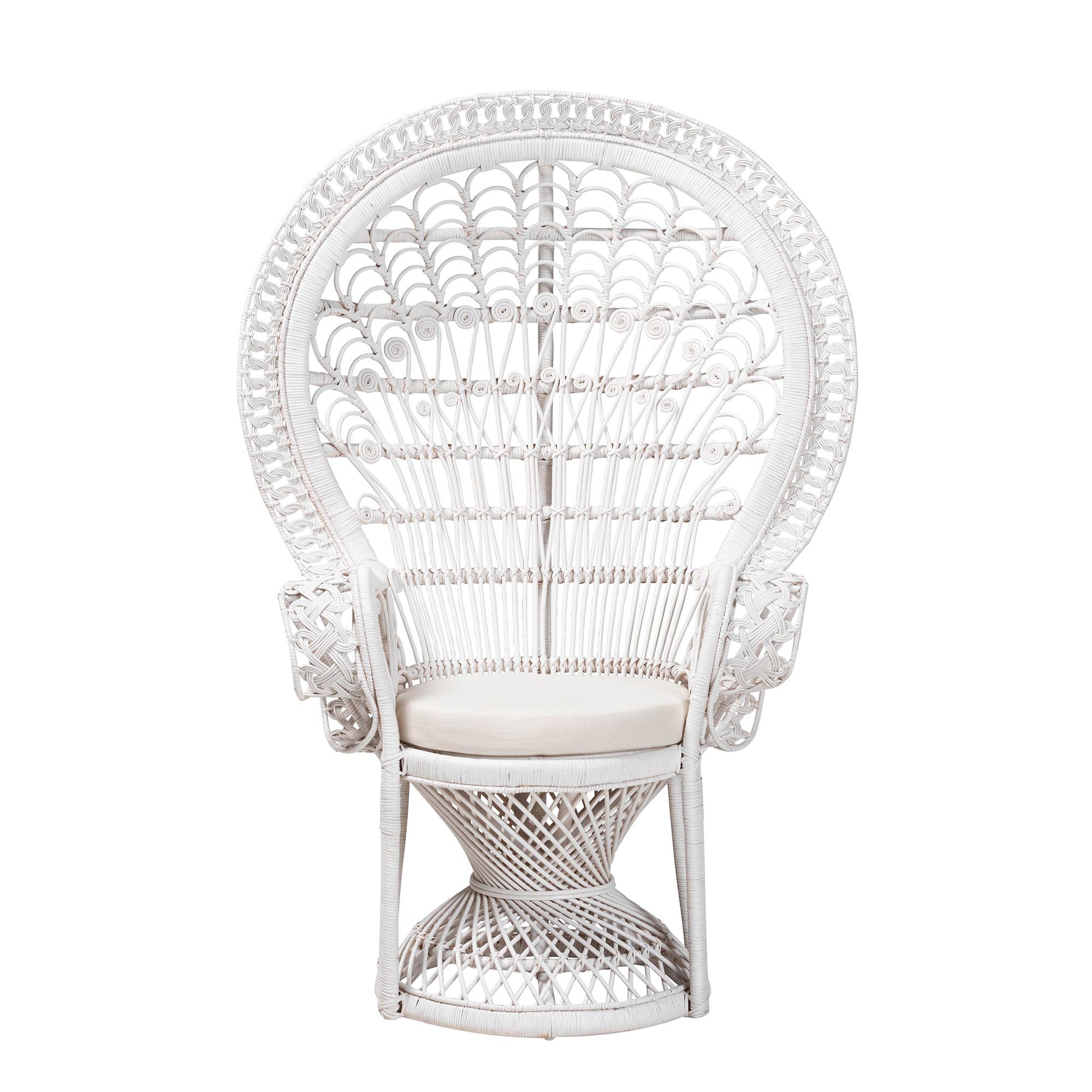 Baxton Studio bali & pari Kallima Modern Bohemian White Natural Rattan Peacock Chair | Accent Chairs | Modishstore - 3