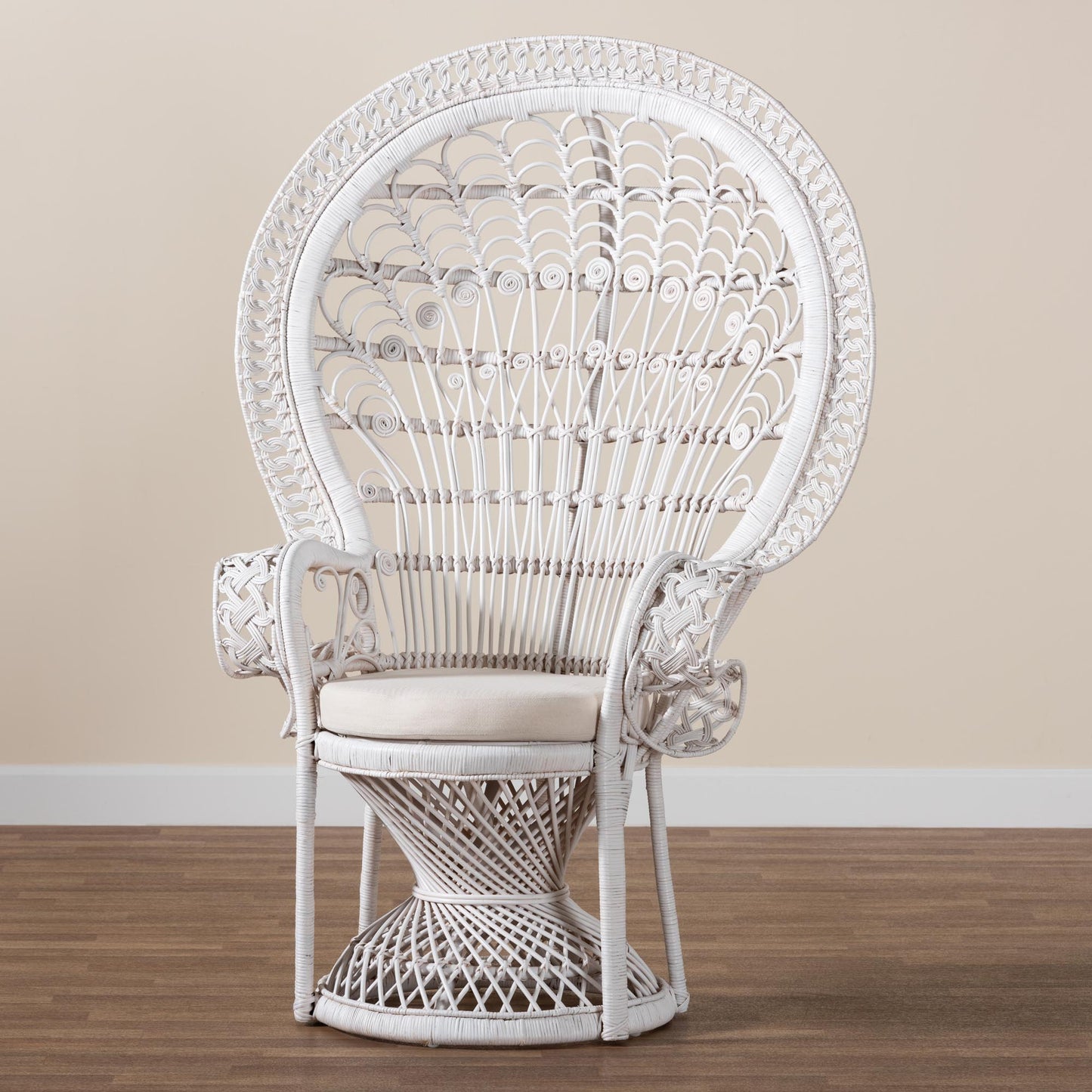 Baxton Studio bali & pari Kallima Modern Bohemian White Natural Rattan Peacock Chair | Accent Chairs | Modishstore - 9