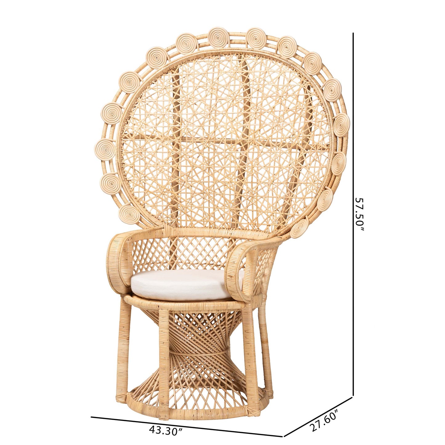 Baxton Studio bali & pari Hecate Modern Bohemian Natural Brown Rattan Peacock Chair | Accent Chairs | Modishstore - 10