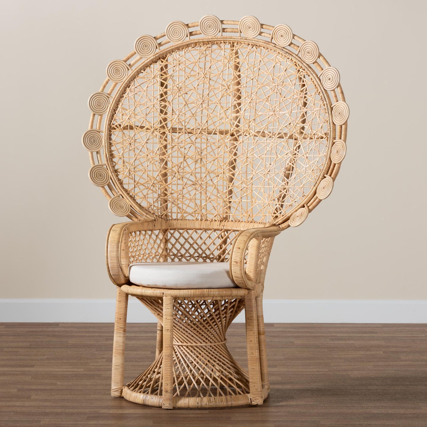 Baxton Studio bali & pari Hecate Modern Bohemian Natural Brown Rattan Peacock Chair | Accent Chairs | Modishstore - 9