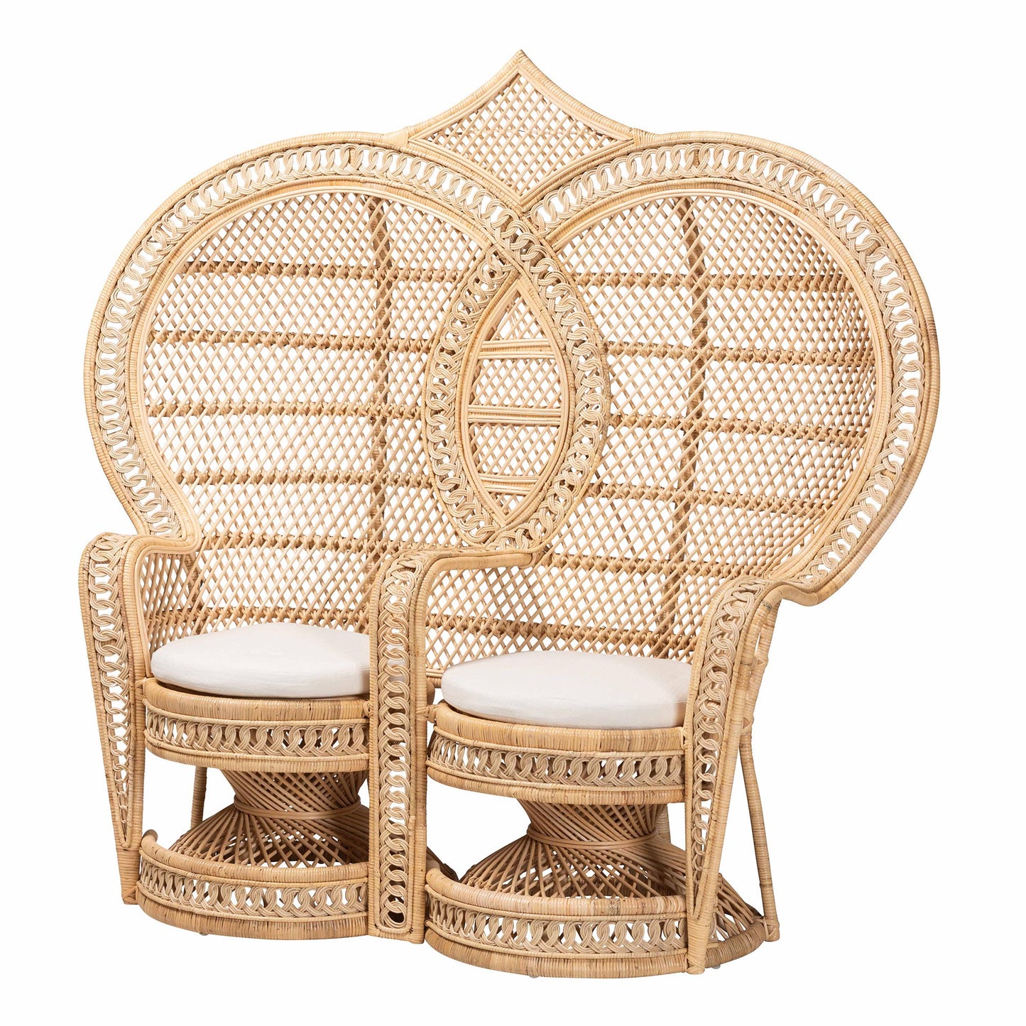 Baxton Studio bali & pari Nerita Modern Bohemian Natural Brown Rattan Two-Seater Peacock Chair | Accent Chairs | Modishstore - 4