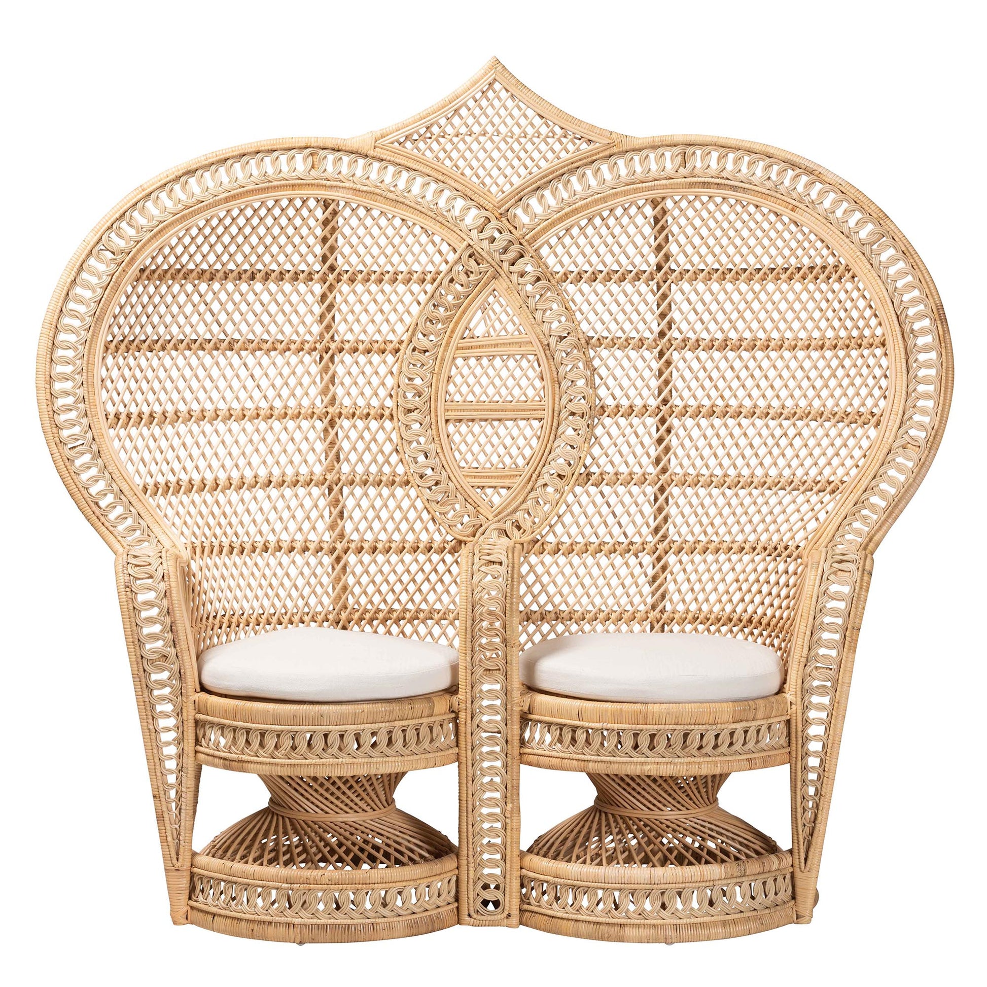 Baxton Studio bali & pari Nerita Modern Bohemian Natural Brown Rattan Two-Seater Peacock Chair | Accent Chairs | Modishstore - 5