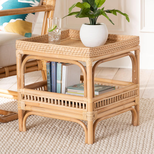 Baxton Studio bali & pari Lombok Modern Bohemian Natural Rattan End Table | End Tables | Modishstore