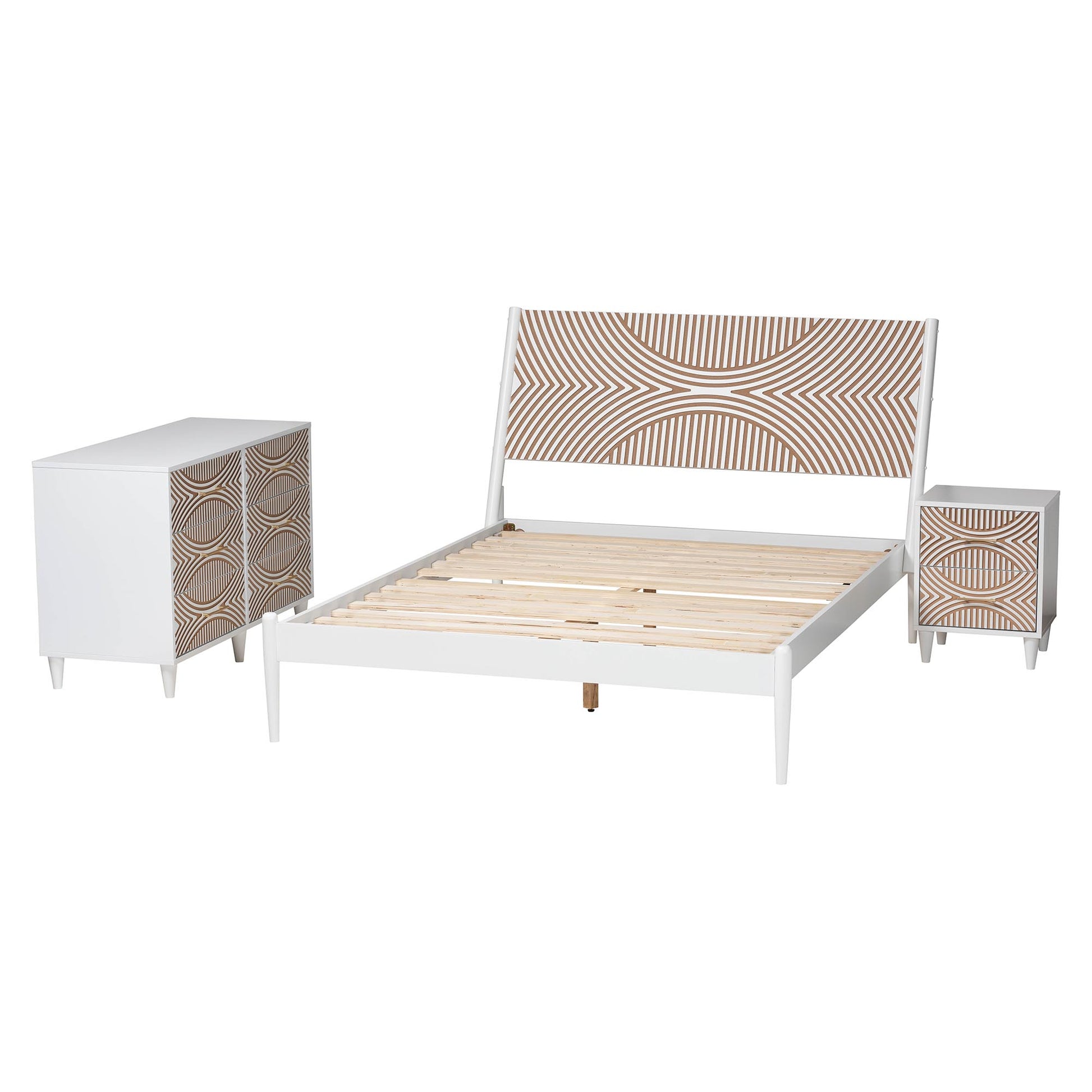 Baxton Studio Louetta Coastal White Caved Contrasting Queen Size 3-Piece Bedroom Set | Bedroom Sets | Modishstore - 6