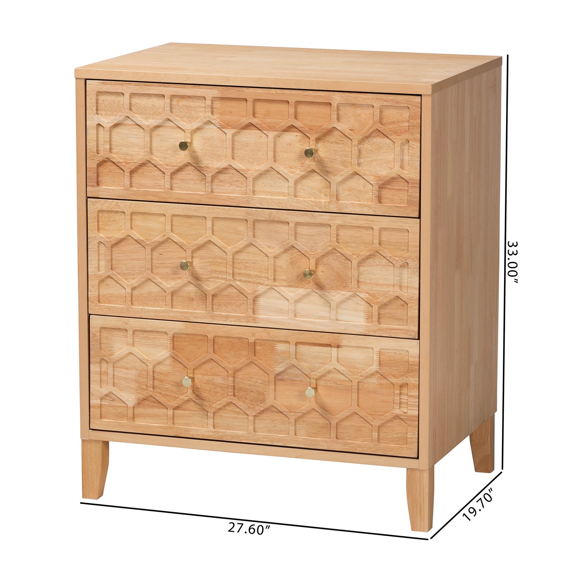 Baxton Studio Hosea Japandi Carved Honeycomb Natural 3-Drawer Chest | Drawers | Modishstore - 3