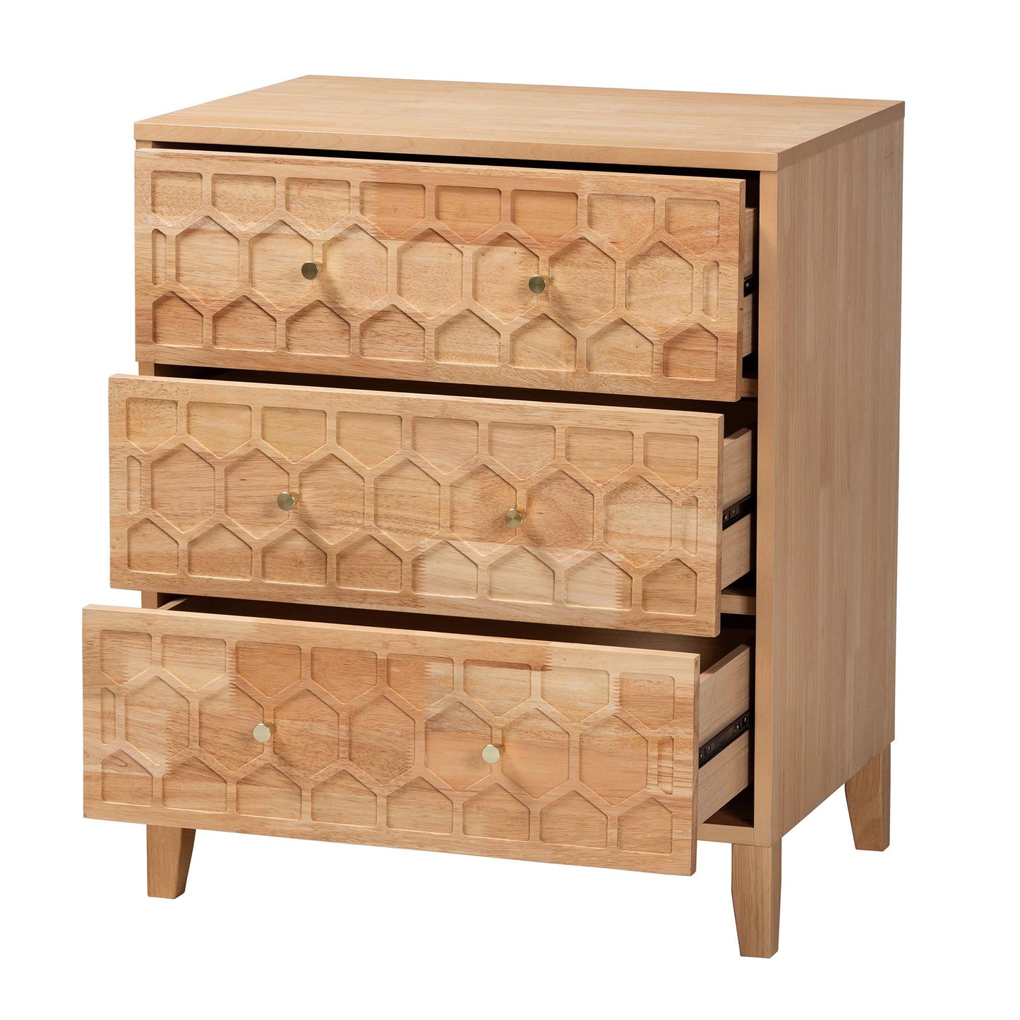 Baxton Studio Hosea Japandi Carved Honeycomb Natural 3-Drawer Chest | Drawers | Modishstore - 5