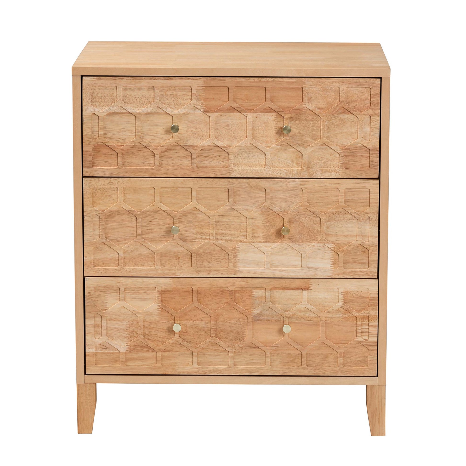 Baxton Studio Hosea Japandi Carved Honeycomb Natural 3-Drawer Chest | Drawers | Modishstore - 6