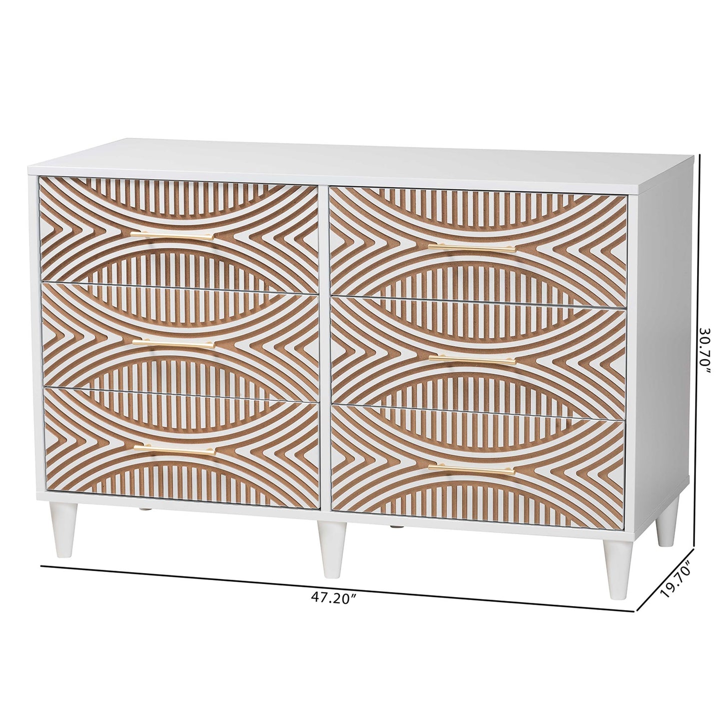 Baxton Studio Louetta Coastal White Carved Contrasting 6-Drawer Dresser | Dressers | Modishstore - 3