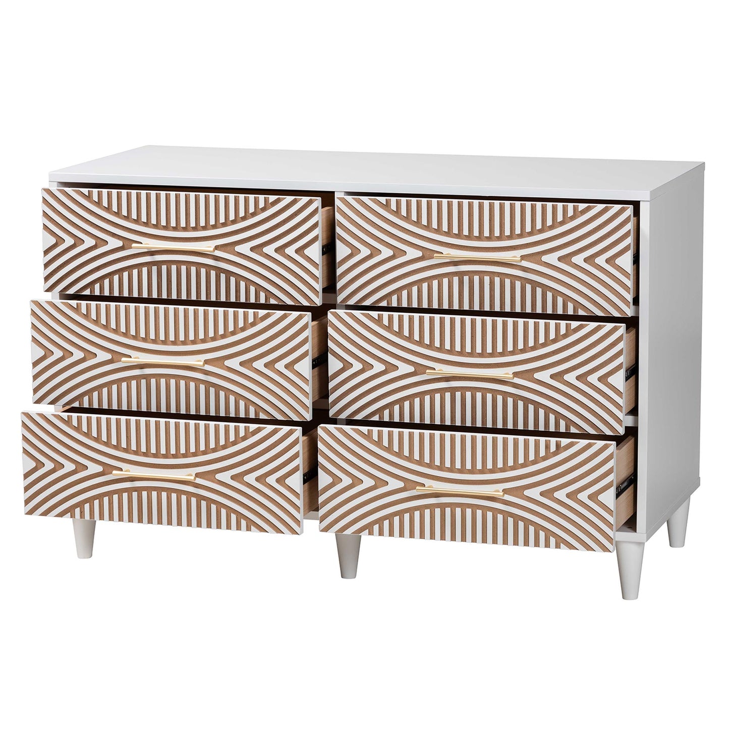 Baxton Studio Louetta Coastal White Carved Contrasting 6-Drawer Dresser | Dressers | Modishstore - 5