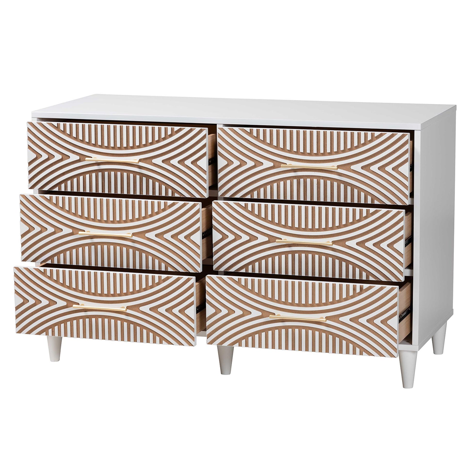 Baxton Studio Louetta Coastal White Carved Contrasting 6-Drawer Dresser | Dressers | Modishstore - 5