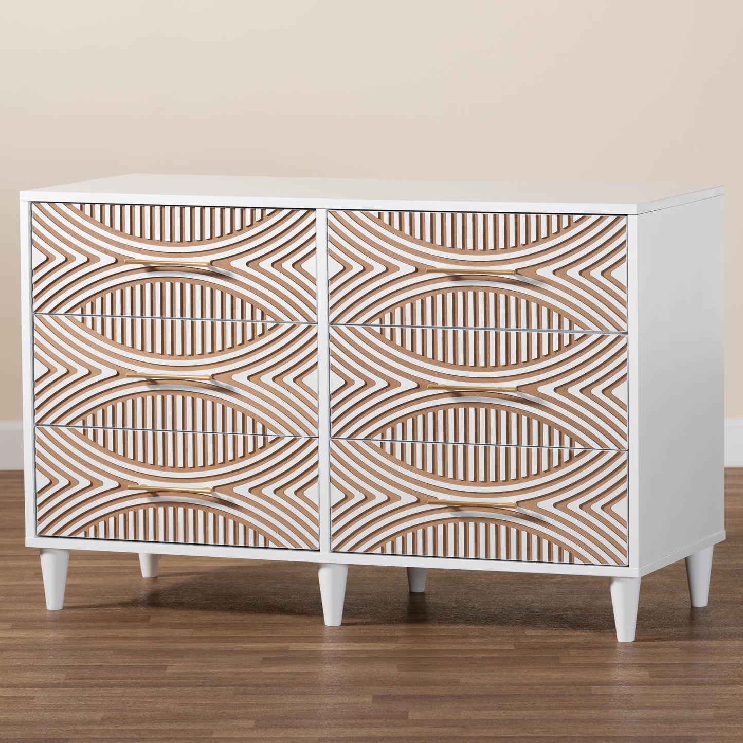 Baxton Studio Louetta Coastal White Carved Contrasting 6-Drawer Dresser | Dressers | Modishstore - 2