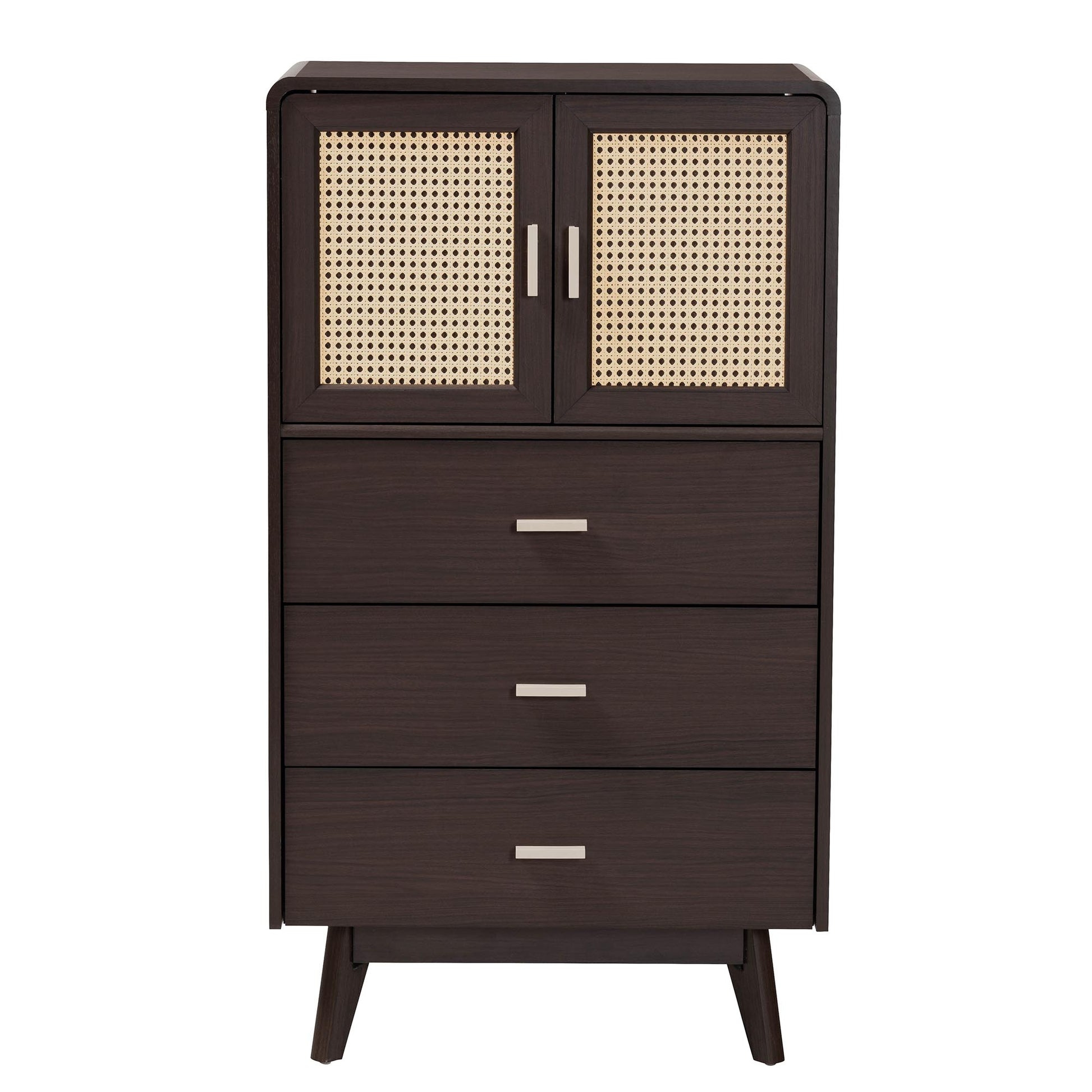 Baxton Studio Giancarlo Mid-Century Modern Espresso Brown Wood 3-Drawer Storage Chest with Rattan door | Drawers | Modishstore - 4