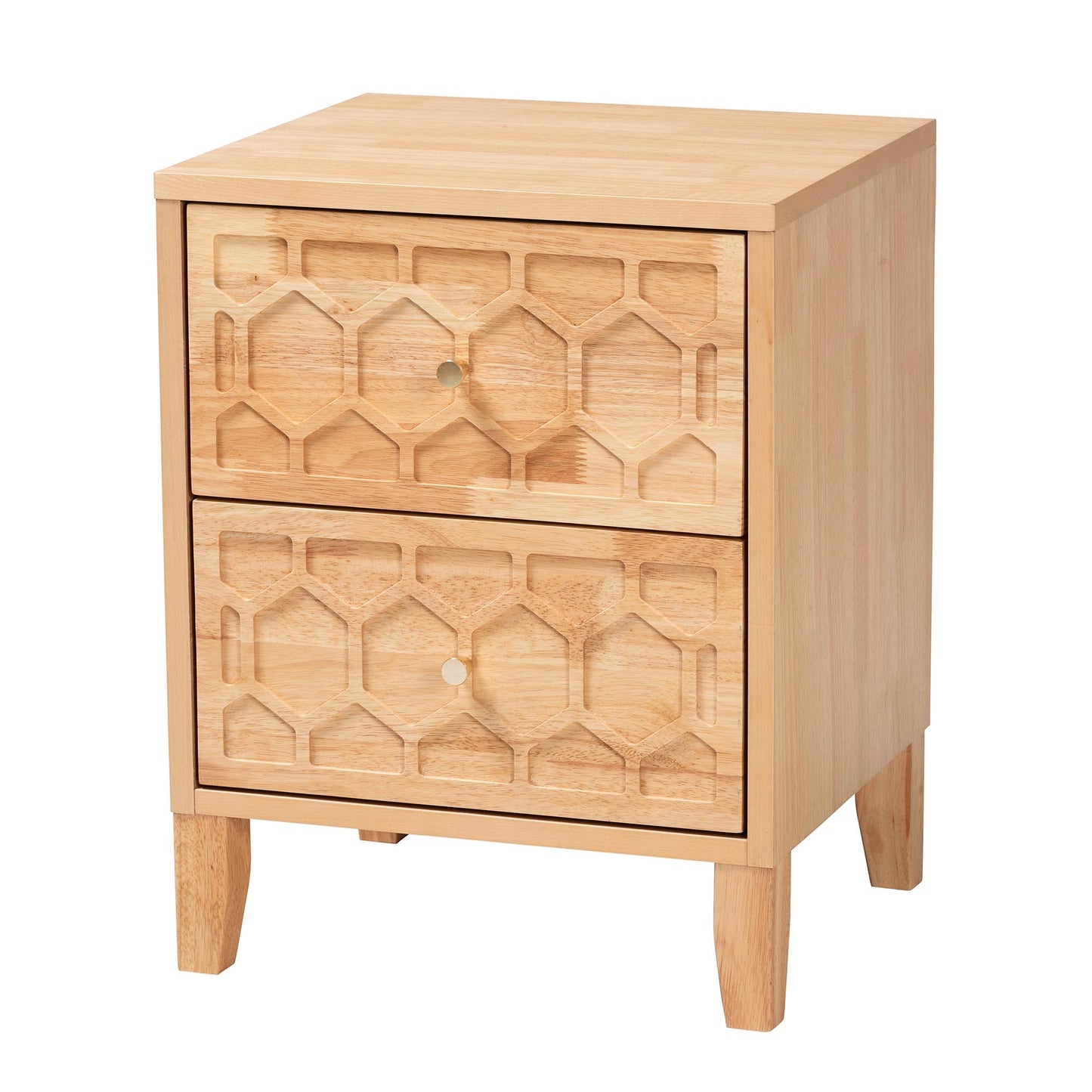 Baxton Studio Hosea Japandi Carved Honeycomb Natural 2-Drawer Nightstand | Nightstands | Modishstore - 4