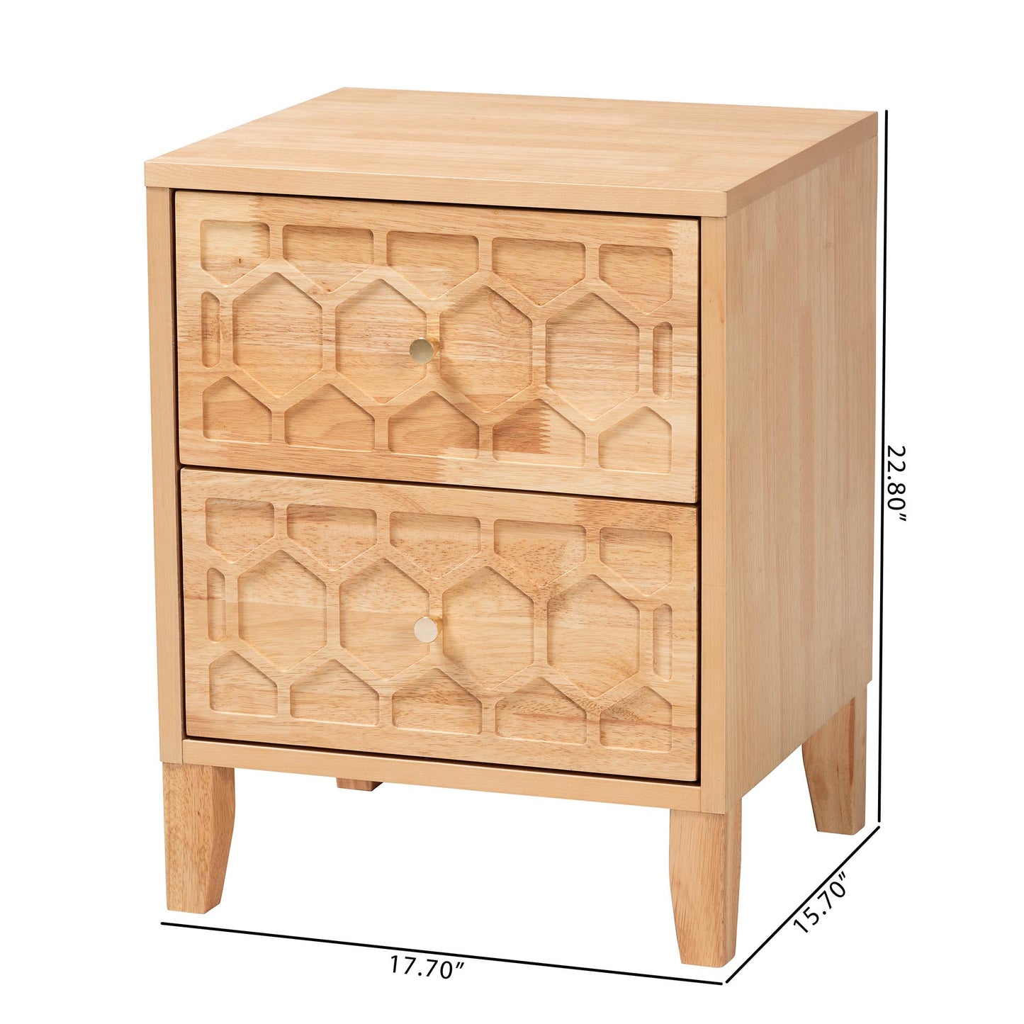 Baxton Studio Hosea Japandi Carved Honeycomb Natural 2-Drawer Nightstand | Nightstands | Modishstore - 3