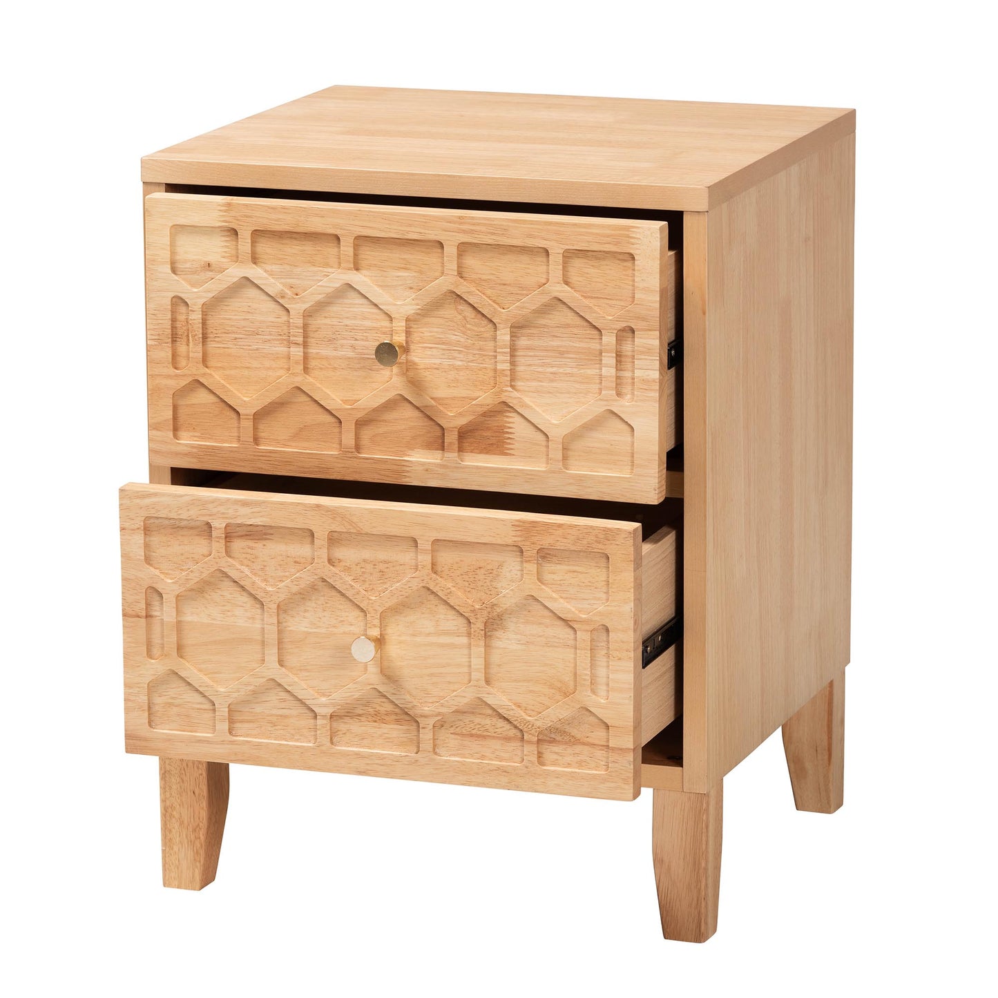 Baxton Studio Hosea Japandi Carved Honeycomb Natural 2-Drawer Nightstand | Nightstands | Modishstore - 5