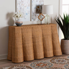 Baxton Studio bali & pari Palm Bohemian Honey Scallop Rattan Console Table