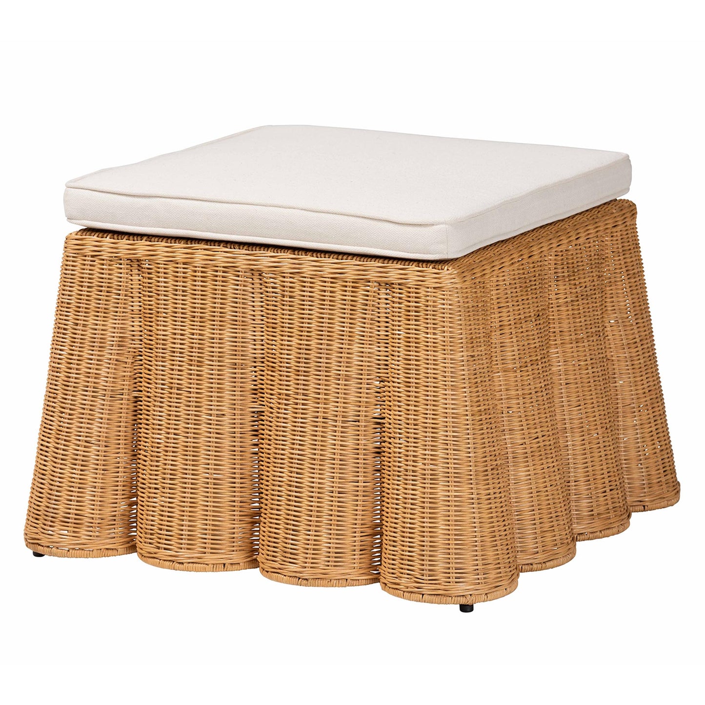 Baxton Studio bali & pari Palm Bohemian Honey Scallop Rattan Ottoman | Ottomans | Modishstore - 2