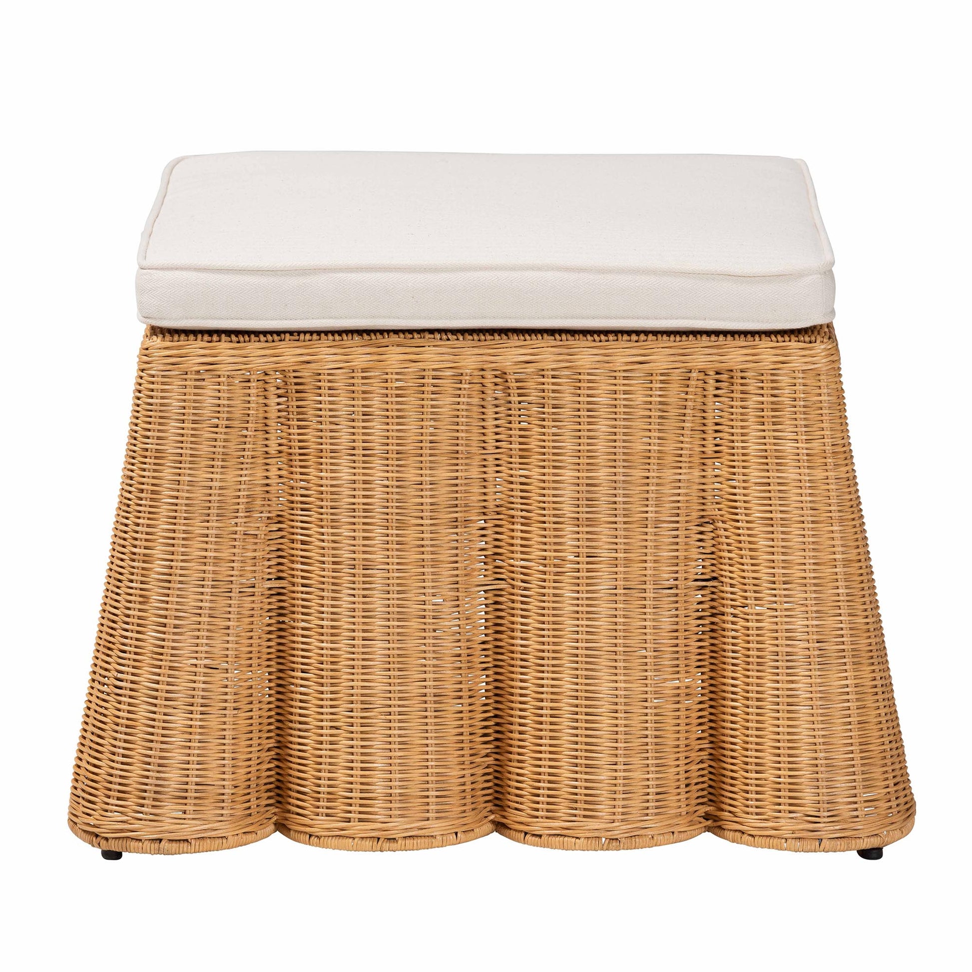 Baxton Studio bali & pari Palm Bohemian Honey Scallop Rattan Ottoman | Ottomans | Modishstore - 3