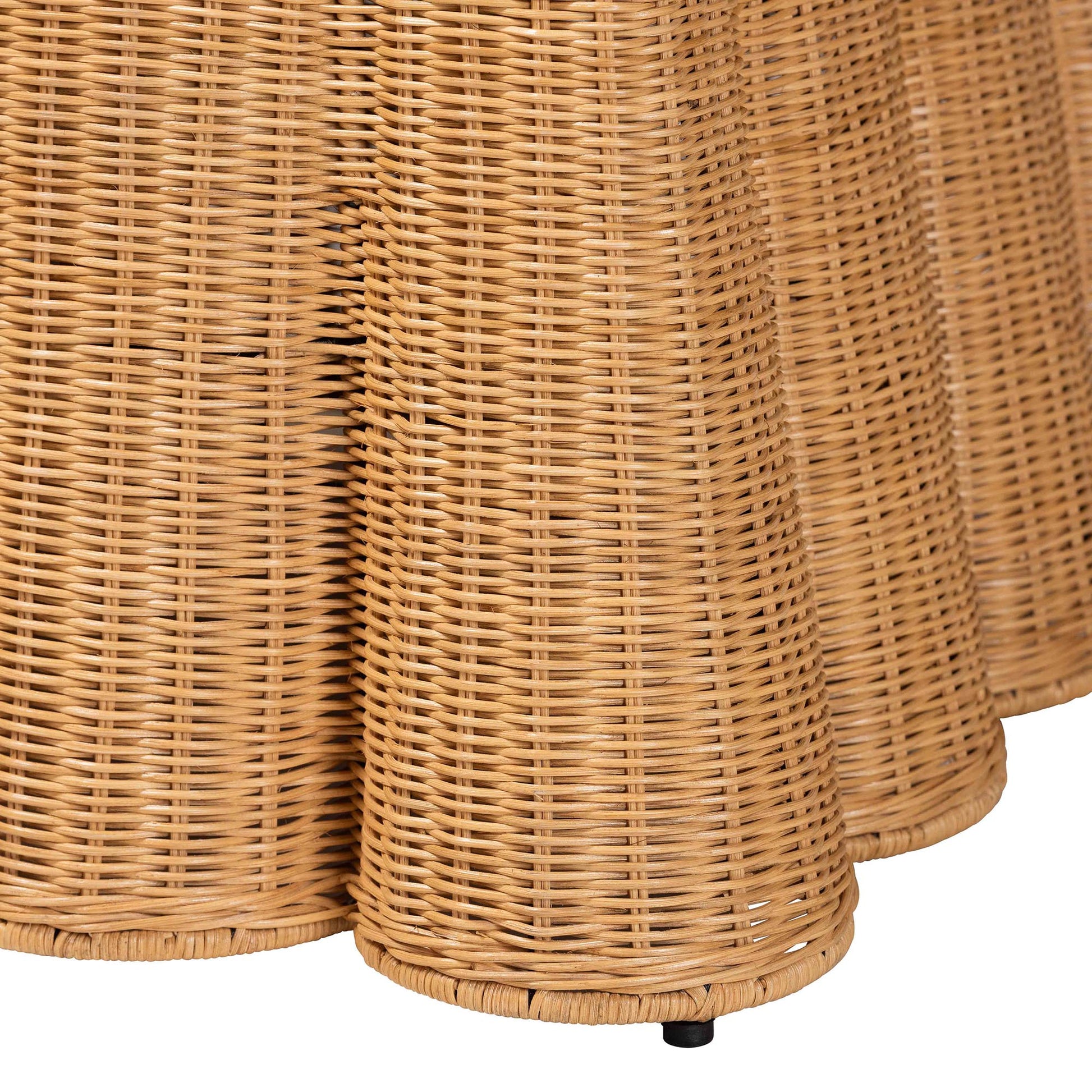 Baxton Studio bali & pari Palm Bohemian Honey Scallop Rattan Ottoman | Ottomans | Modishstore - 4