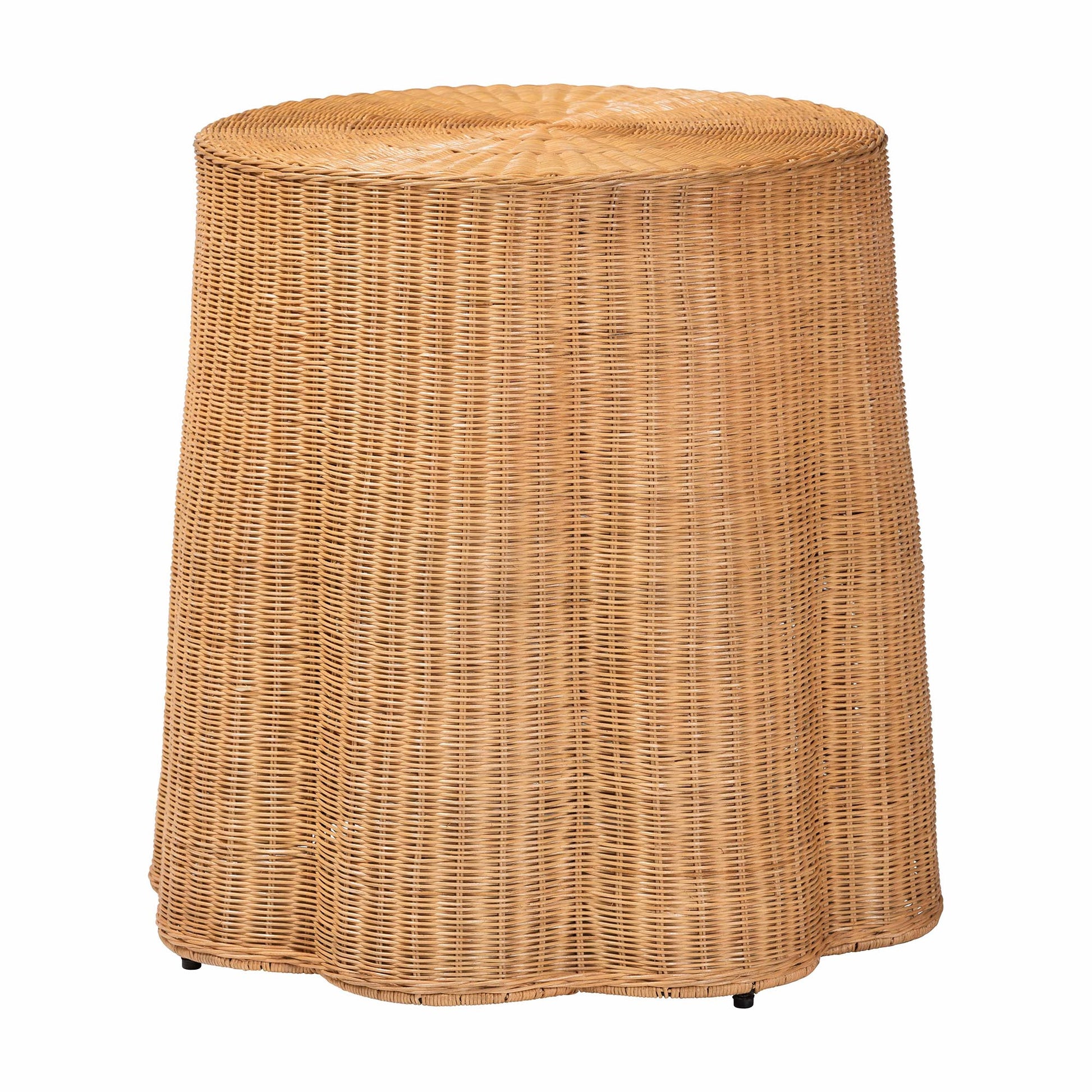 Baxton Studio bali & pari Palm Bohemian Honey Scallop Rattan End Table | End Tables | Modishstore - 2