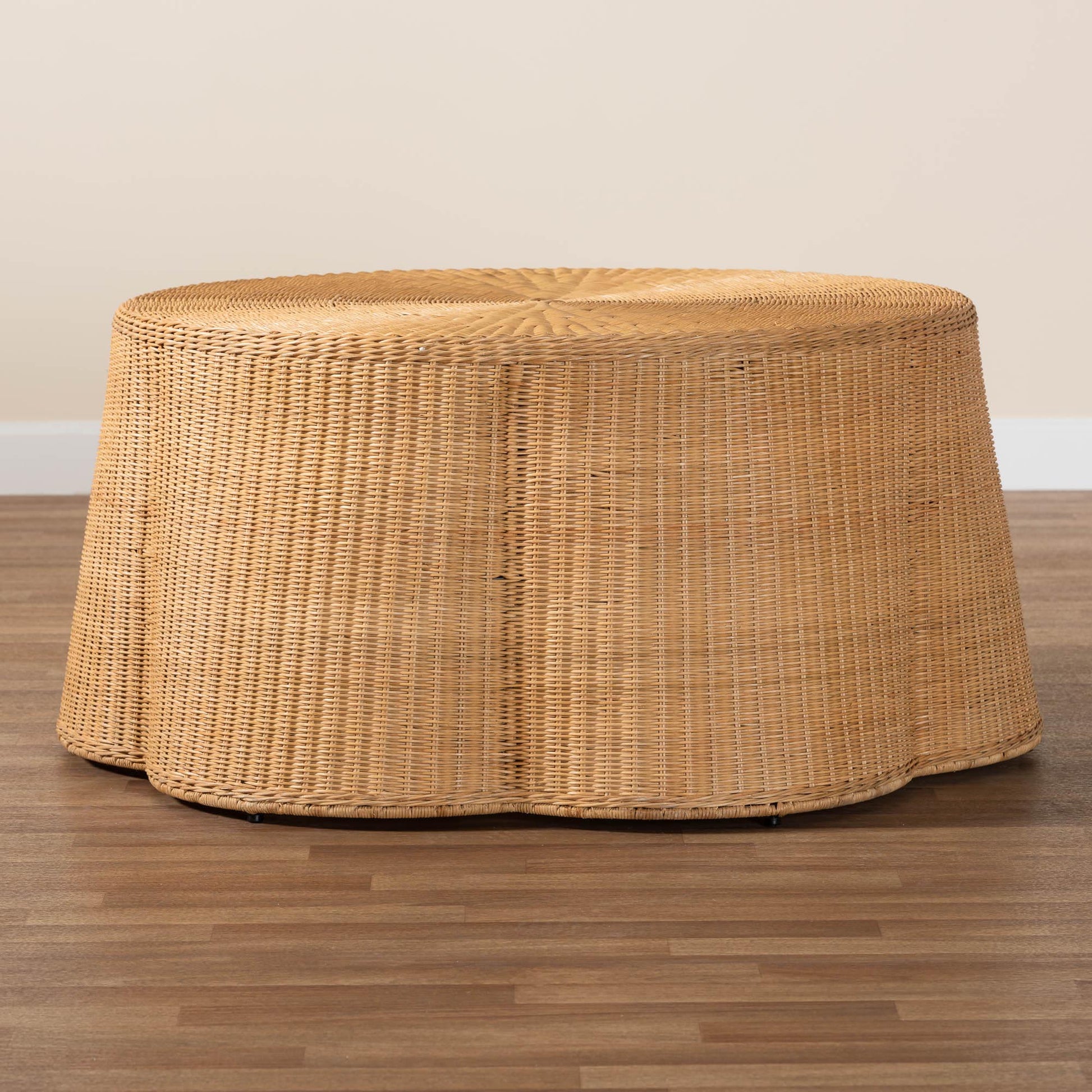 Baxton Studio bali & pari Palm Bohemian Honey Scallop Rattan Coffee Table | Coffee Tables | Modishstore - 6