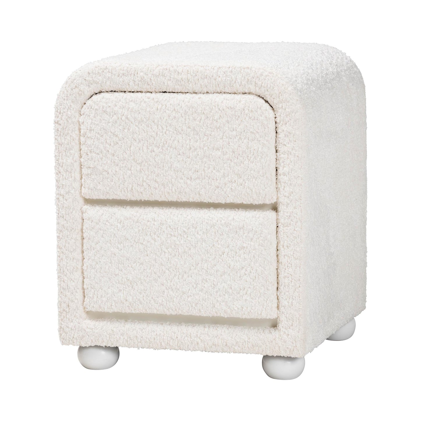 Baxton Studio Bonilla Modern White Teddy-Bear Fabric and Rubberwood 2-Drawer Nightstand | Nightstands | Modishstore - 4