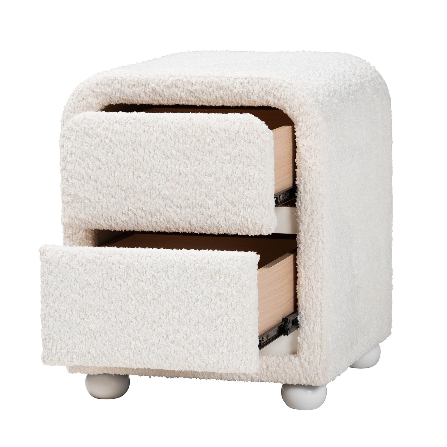 Baxton Studio Bonilla Modern White Teddy-Bear Fabric and Rubberwood 2-Drawer Nightstand | Nightstands | Modishstore - 5