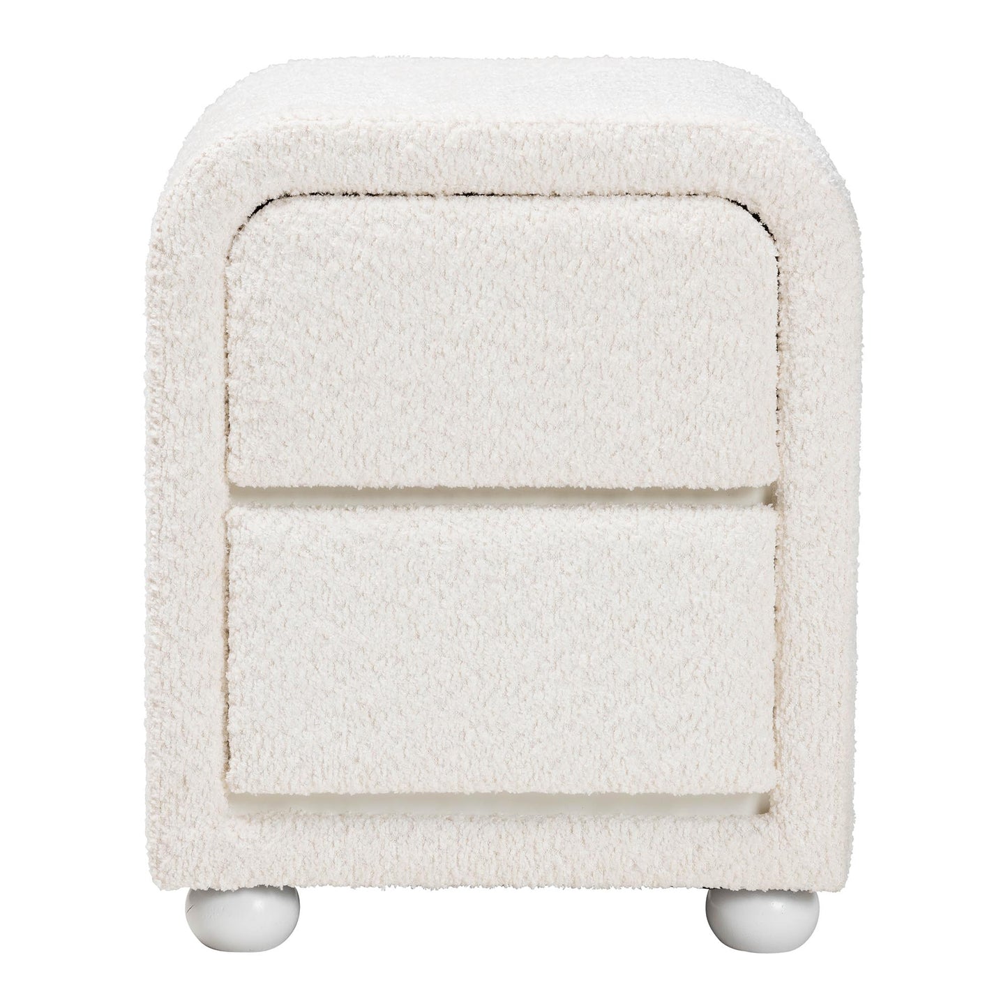 Baxton Studio Bonilla Modern White Teddy-Bear Fabric and Rubberwood 2-Drawer Nightstand | Nightstands | Modishstore - 6