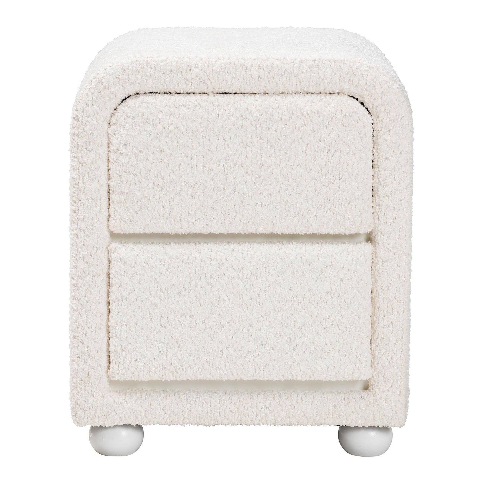 Baxton Studio Bonilla Modern White Teddy-Bear Fabric and Rubberwood 2-Drawer Nightstand | Nightstands | Modishstore - 6