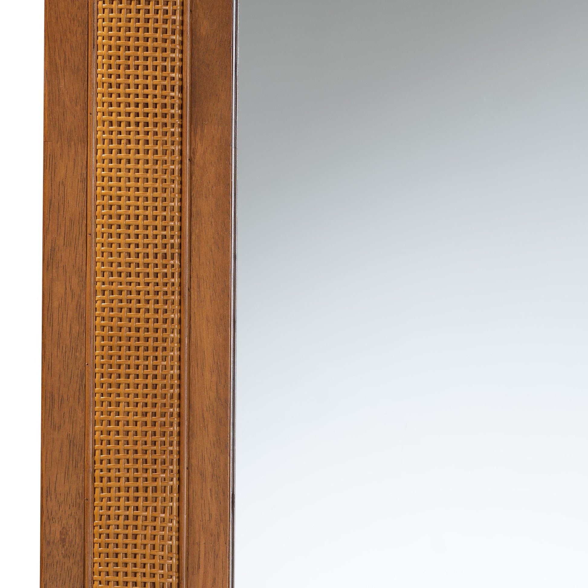 Baxton Studio Rowanne Mid-Century Modern Walnut Brown Rubberwood and Rattan Frame Wall Mirror | Mirrors | Modishstore - 4