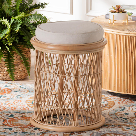 Baxton Studio bali & pari Junius Bohemian Natural Rattan Ottoman Footstool | Ottomans | Modishstore