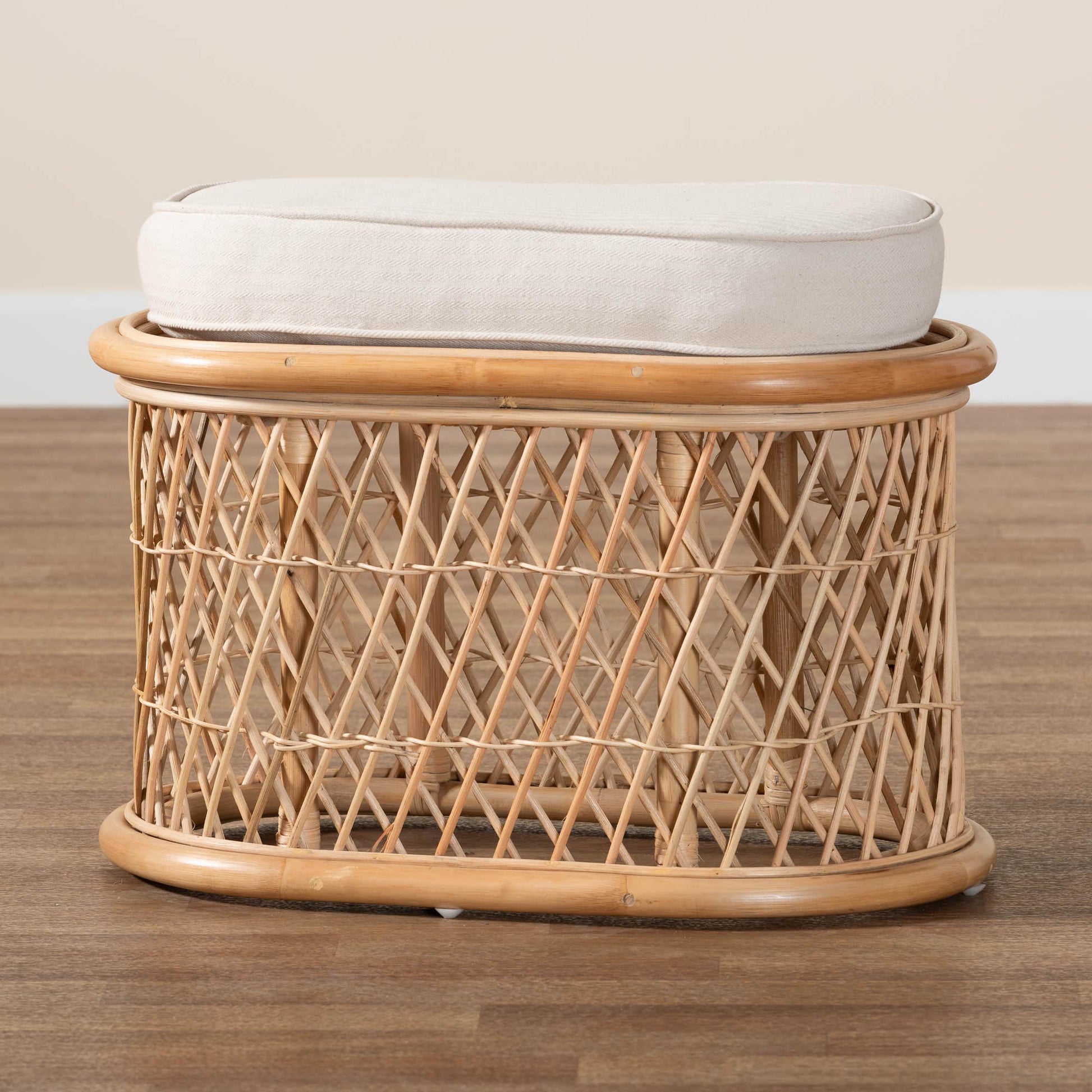 Baxton Studio bali & pari Ladonna Bohemian Natural Rattan Ottoman Footstool | Ottomans | Modishstore - 2