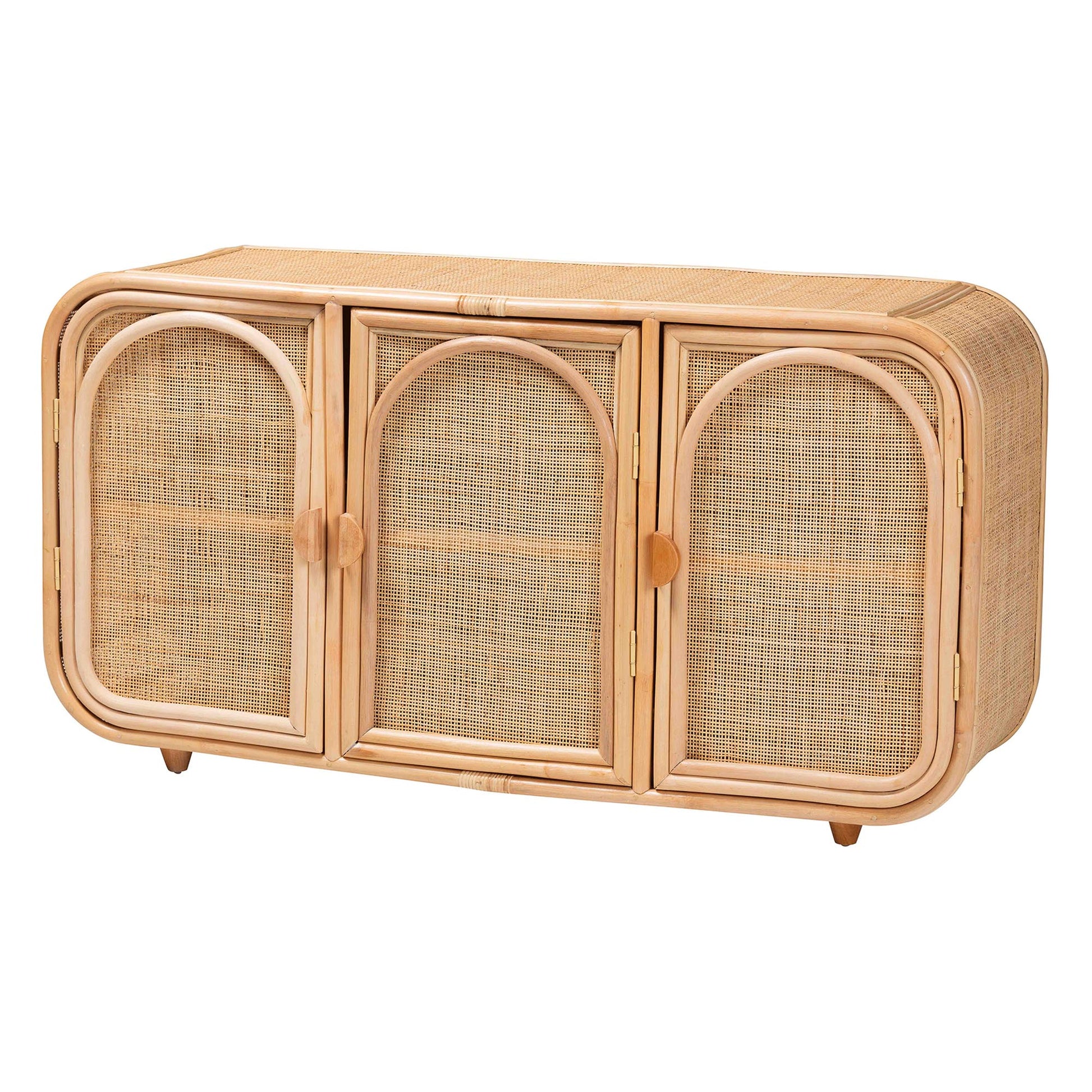 Baxton Studio bali & pari Evania Bohemian Natural Rattan 3-Door Storage Cabinet | Cabinets | Modishstore - 2