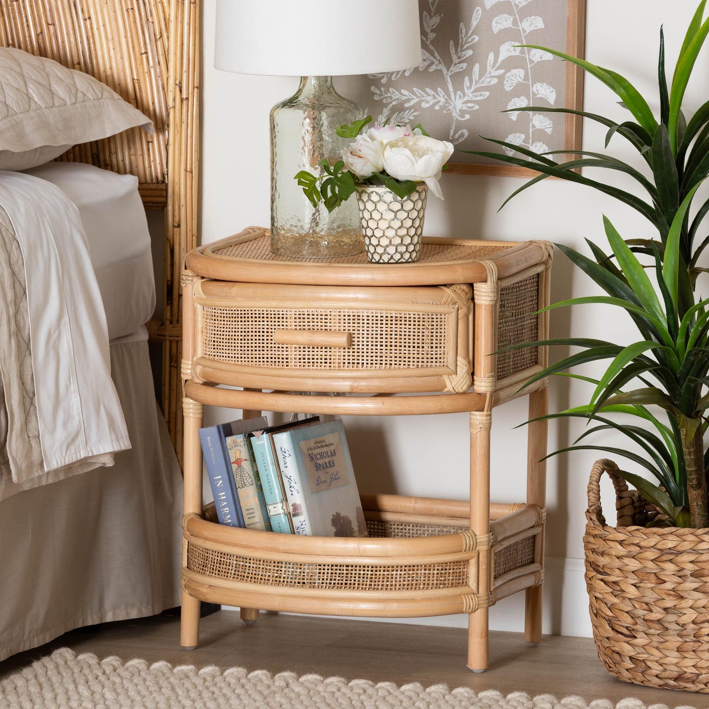 Baxton Studio bali & pari Divitia Bohemian Natural Rattan 1-Drawer Nightstand | Nightstands | Modishstore